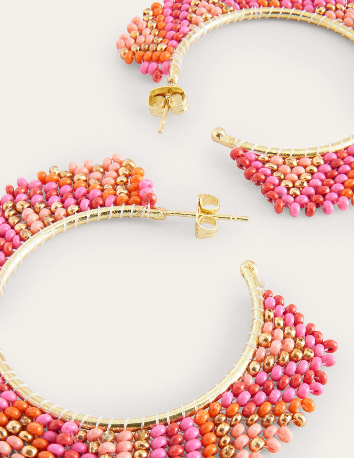 Beaded Boho Metal Hoops-Pink Multi-3