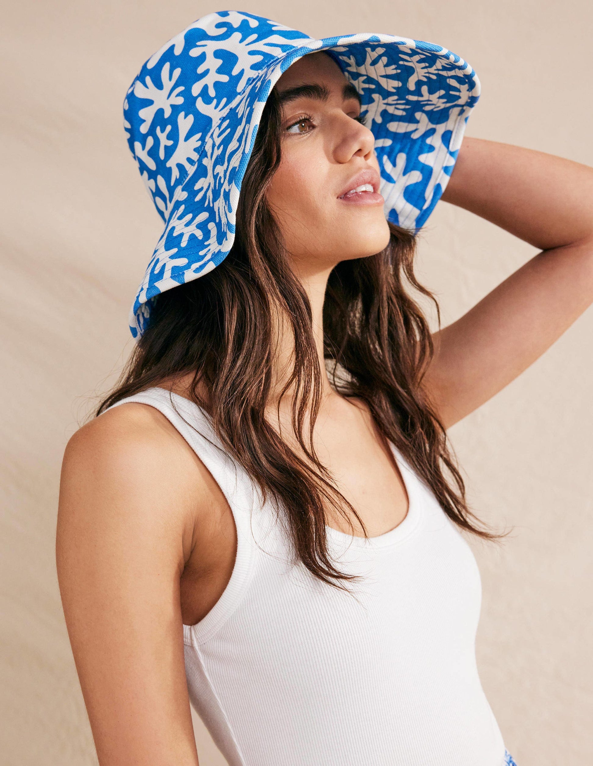 Printed Canvas Bucket Hat-Blue Coral-2