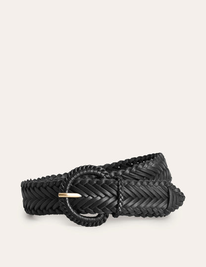 Woven Leather Belt-Black-2