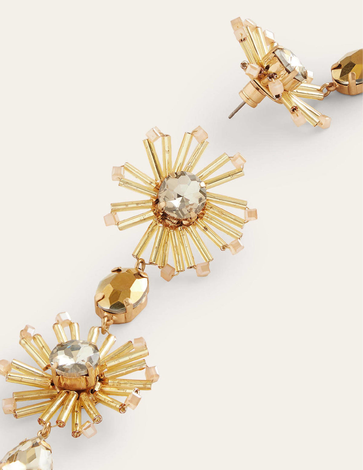 Bead Floral Drop Earrings-Gold - Image 3