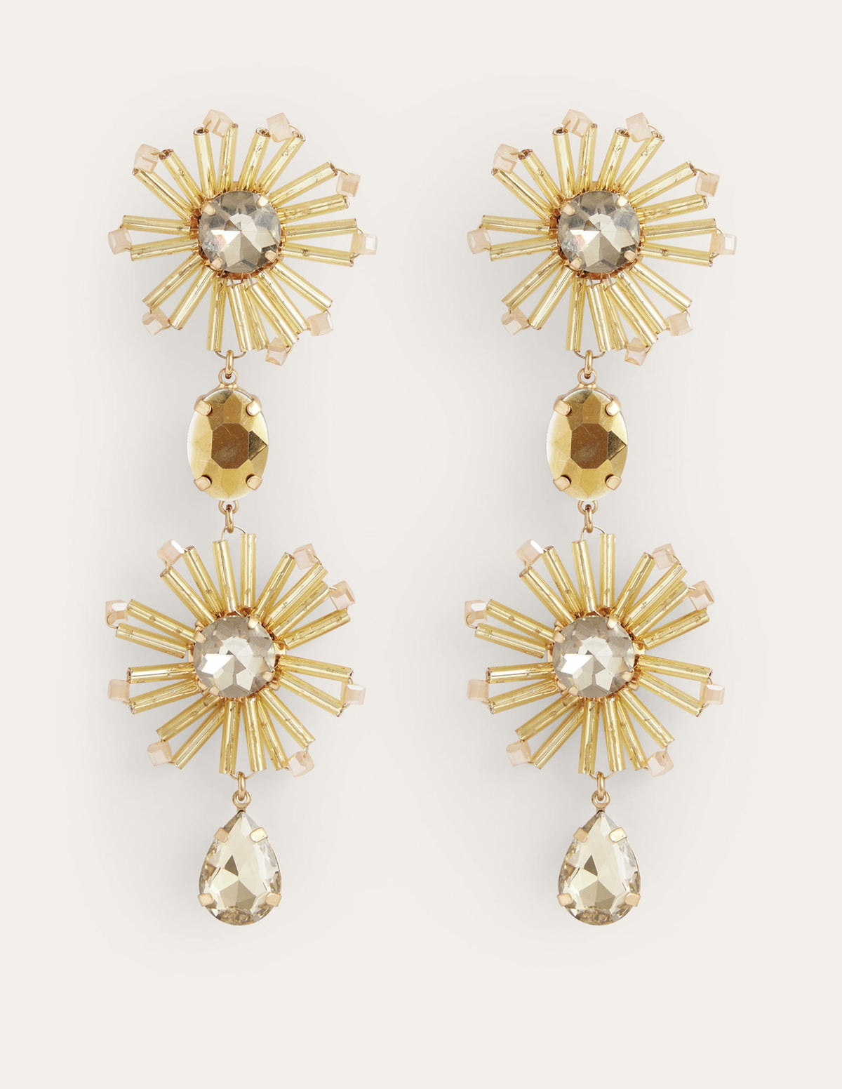 Bead Floral Drop Earrings-Gold - Image 4