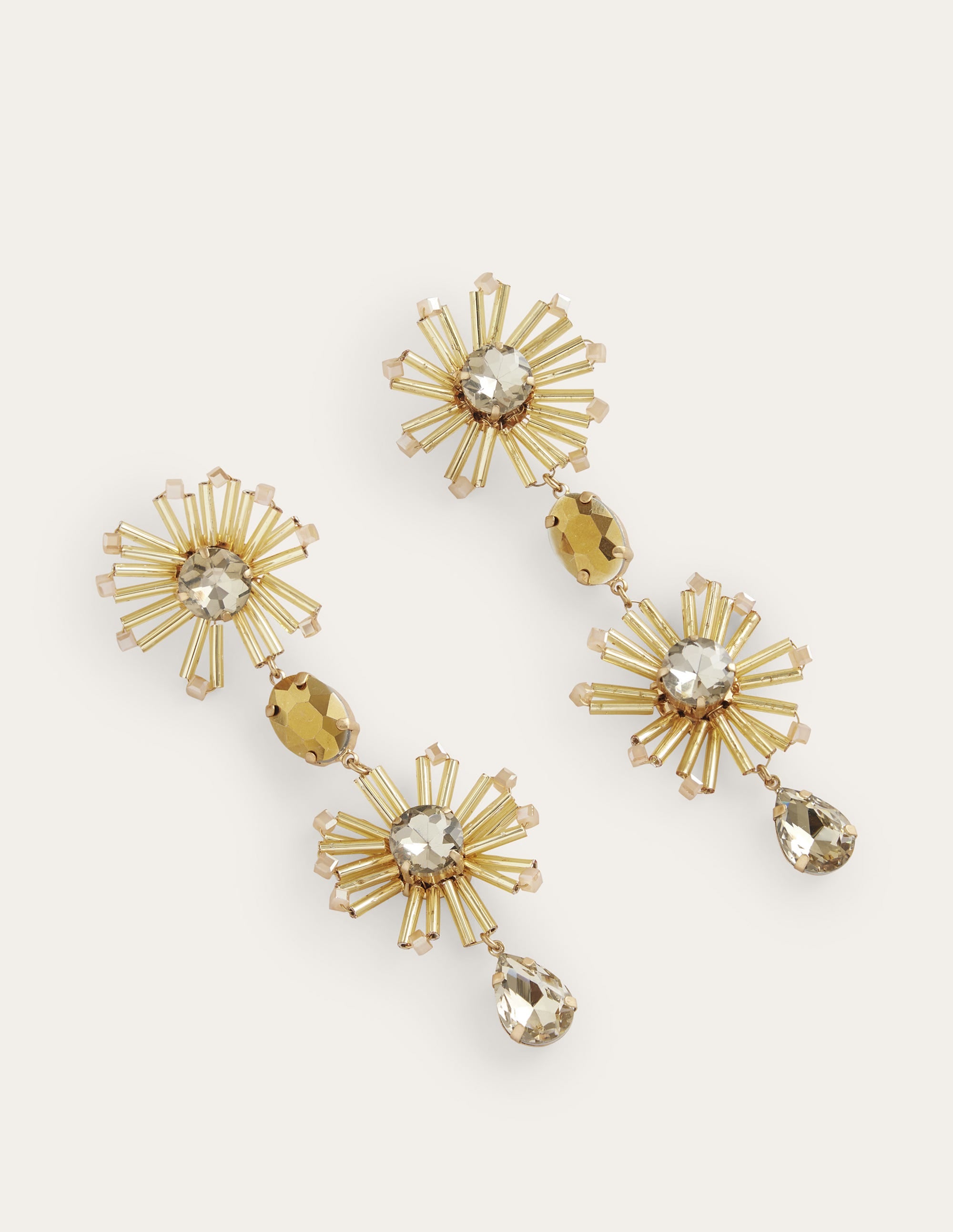 Bead Floral Drop Earrings-Gold - Image 2