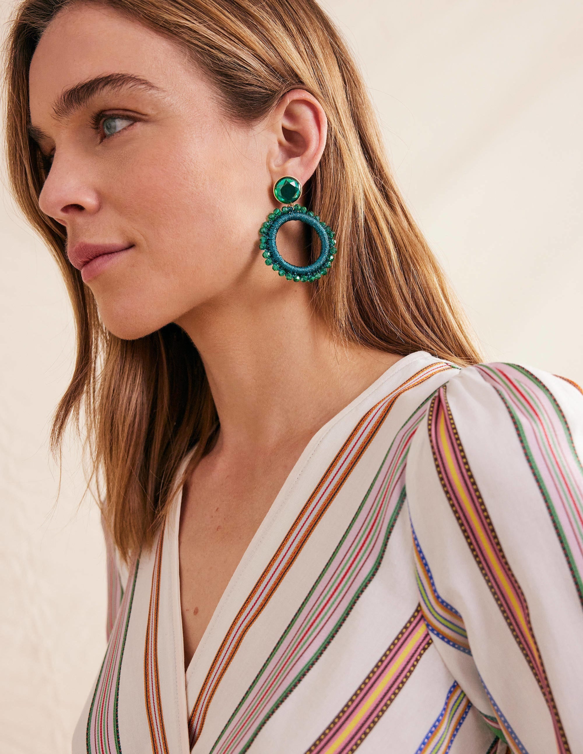 Beady Ring Earrings-Green - Image 1