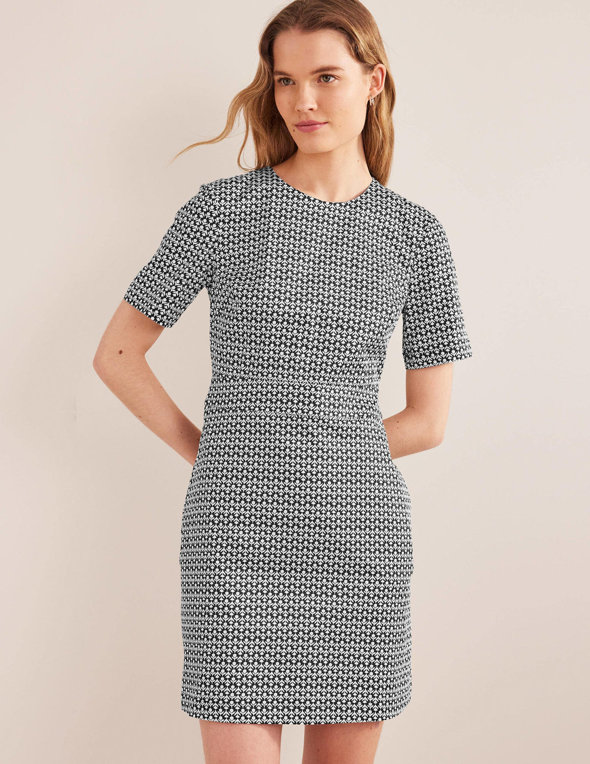 Cotton Mini Shift Dress-Black, Tulip Bud-1