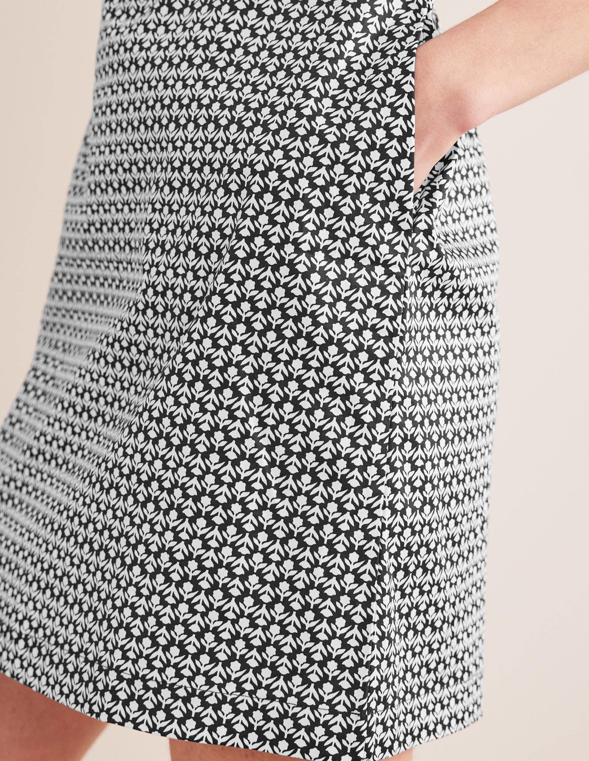 Cotton Mini Shift Dress-Black, Tulip Bud - Image 2