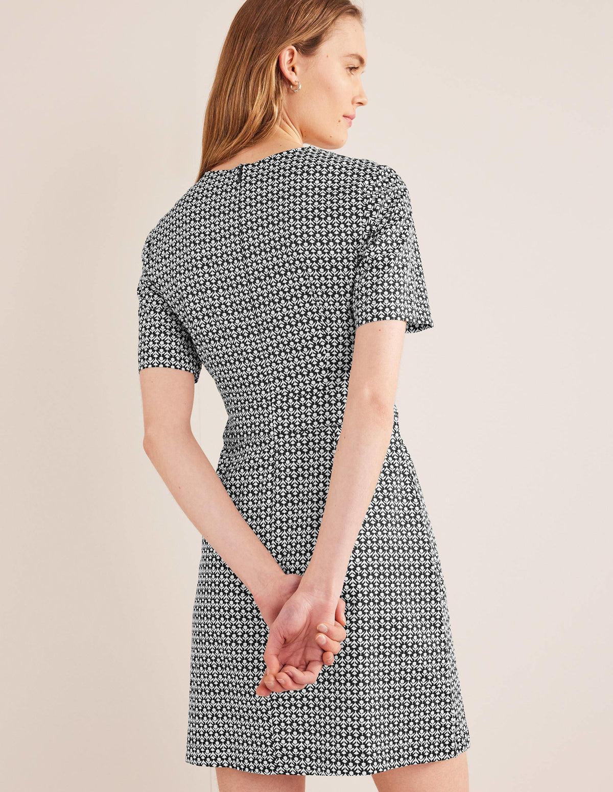 Cotton Mini Shift Dress-Black, Tulip Bud - Image 3