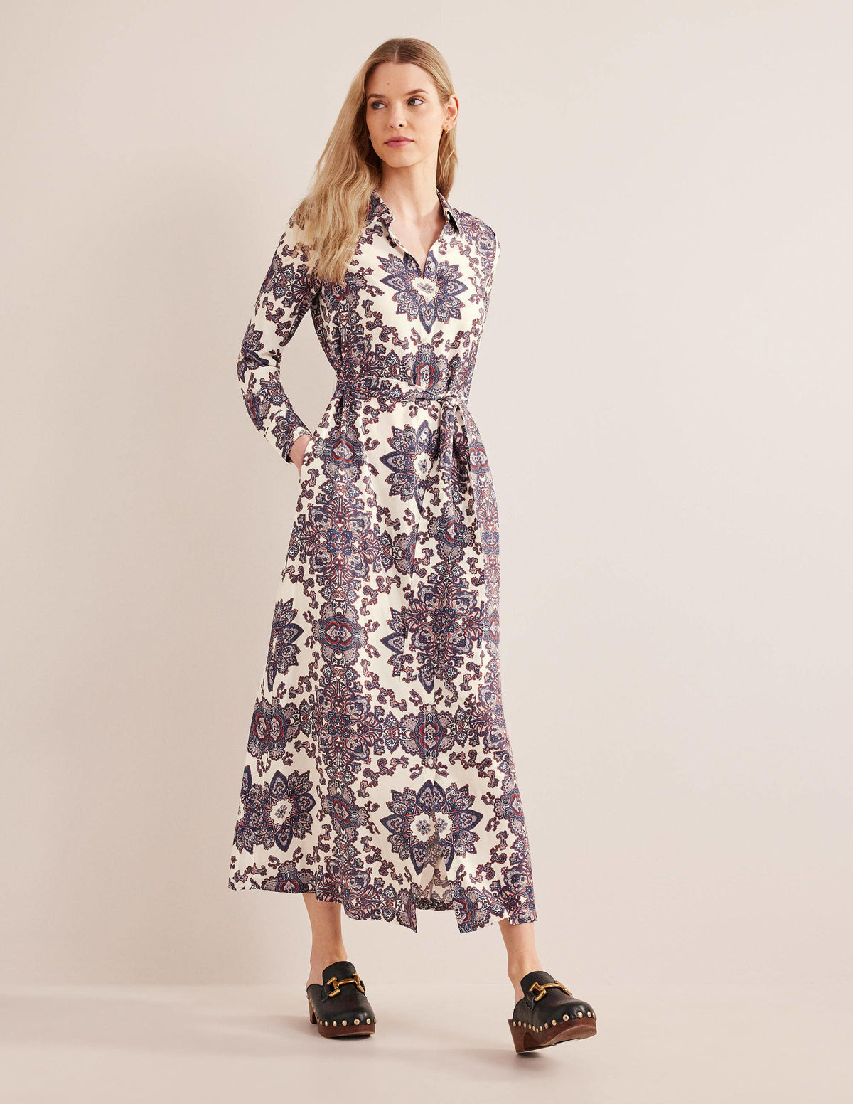 Claudia Maxi Shirt Dress-Ivory, Paradise Paisley - Image 1