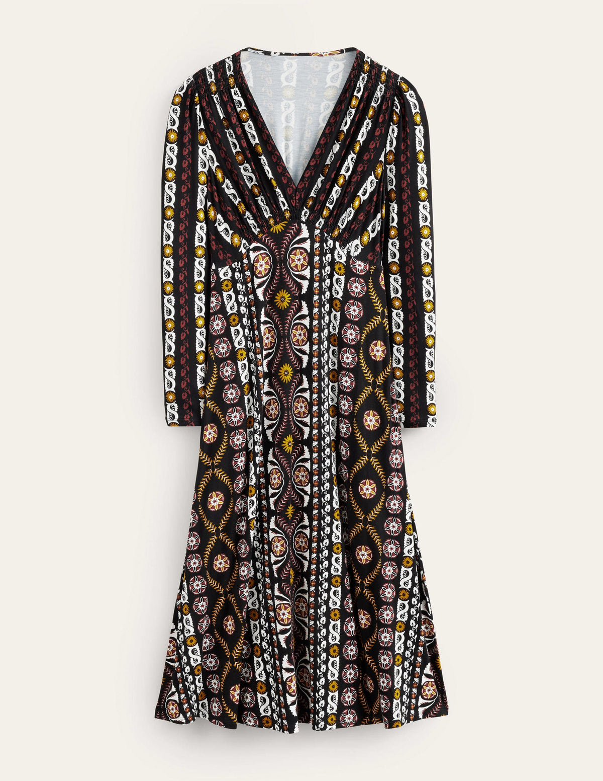 Jersey Midi Tea Dress-Black, Opulent Stripe - Image 5