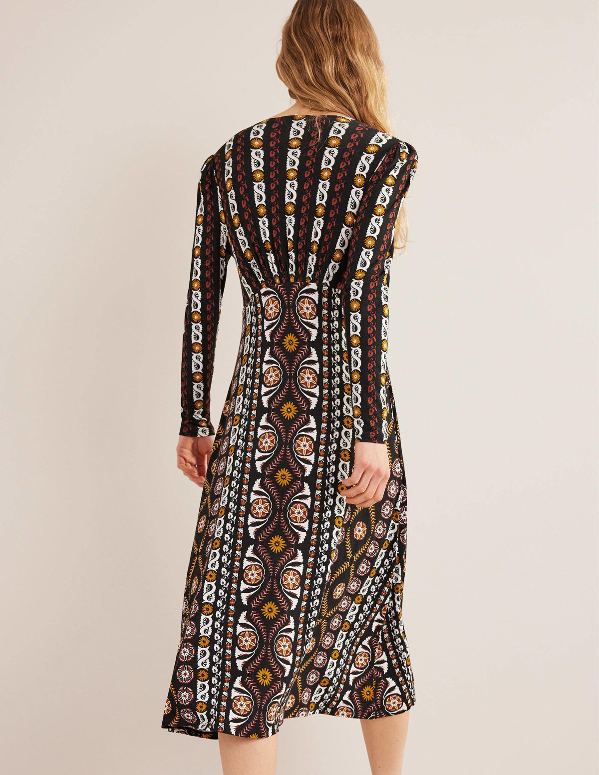 Jersey Midi Tea Dress-Black, Opulent Stripe - Image 3