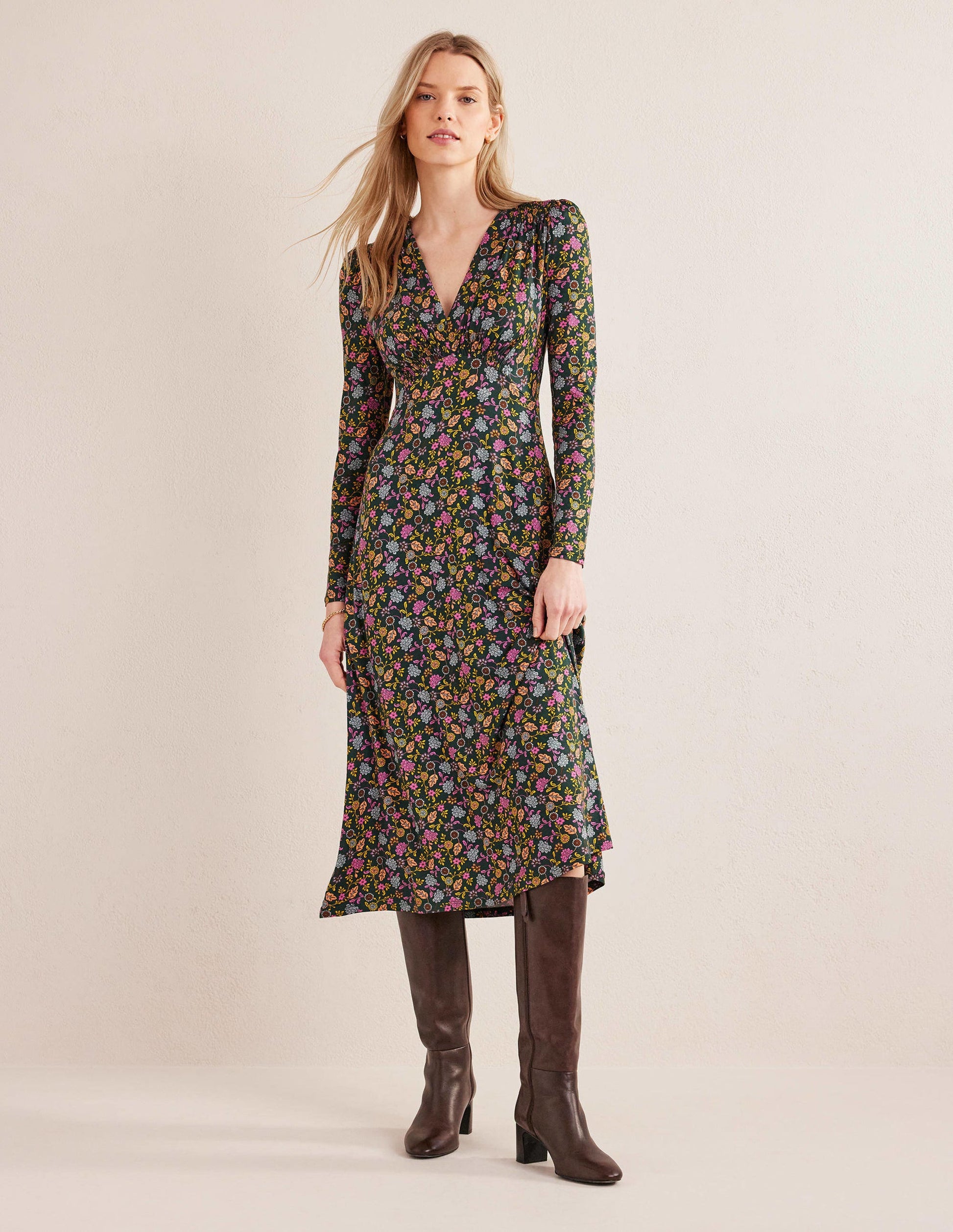 Jersey Midi Tea Dress-Chatsworth Green, Lotus Petal-1