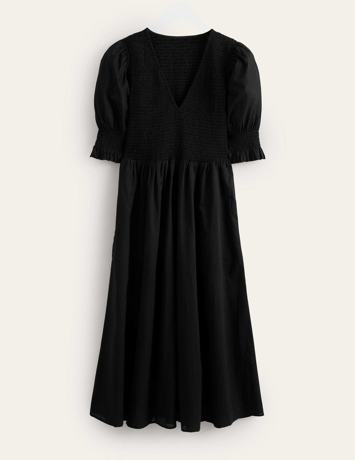 Smocked Linen Midi Dress-Black - Image 5