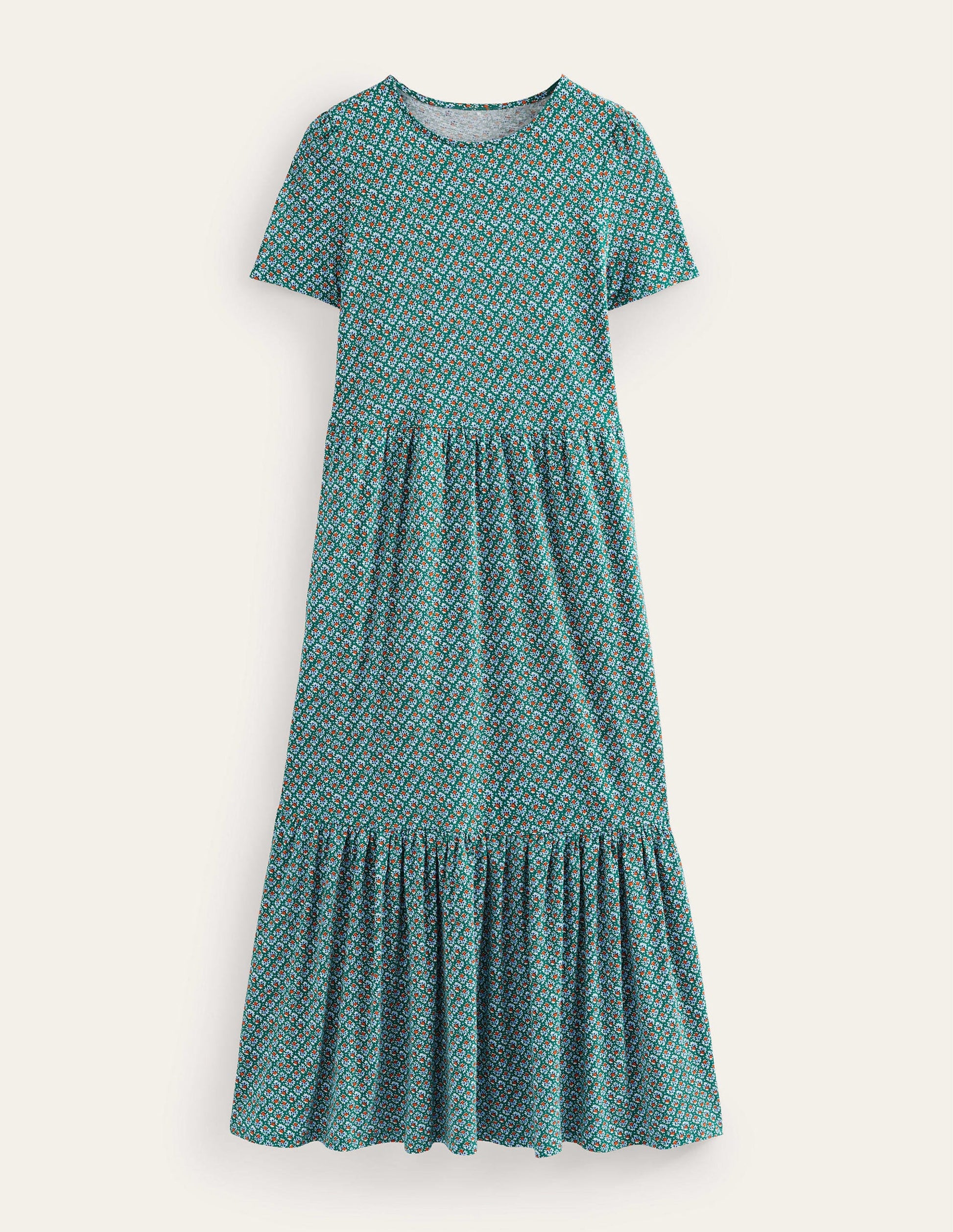 Emma Tiered Jersey Midi Dress-Bottle Green, Bloom Bud-6
