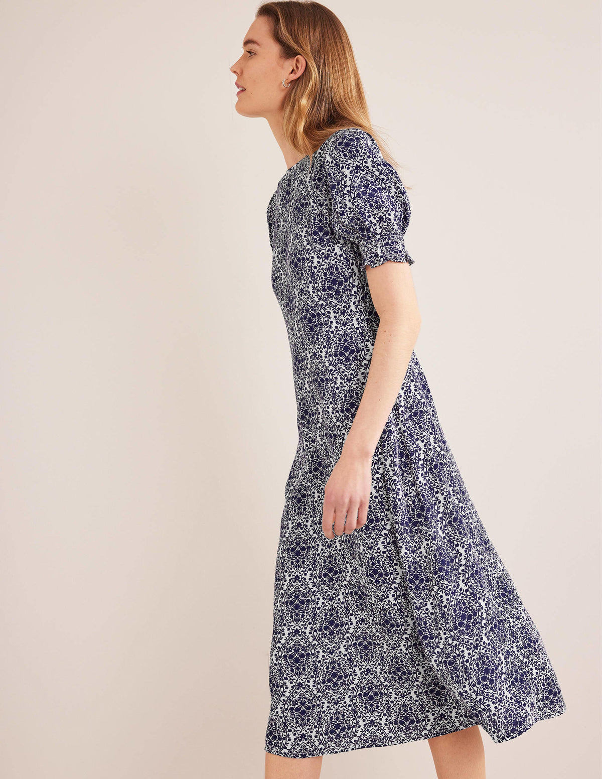 Corinne Midi Tea Dress-Prussian Blue, Vine Terrace-1