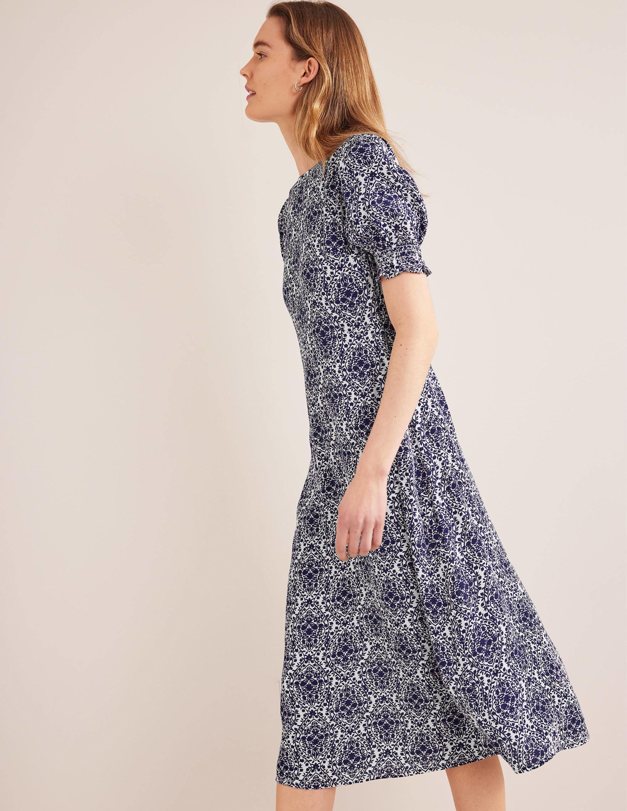 Corinne Midi Tea Dress-Prussian Blue, Vine Terrace - Image 1