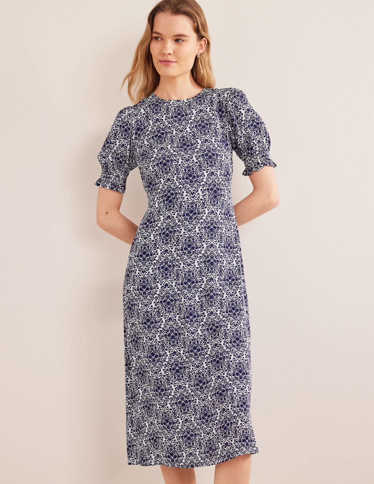 Corinne Midi Tea Dress-Prussian Blue, Vine Terrace - Image 2