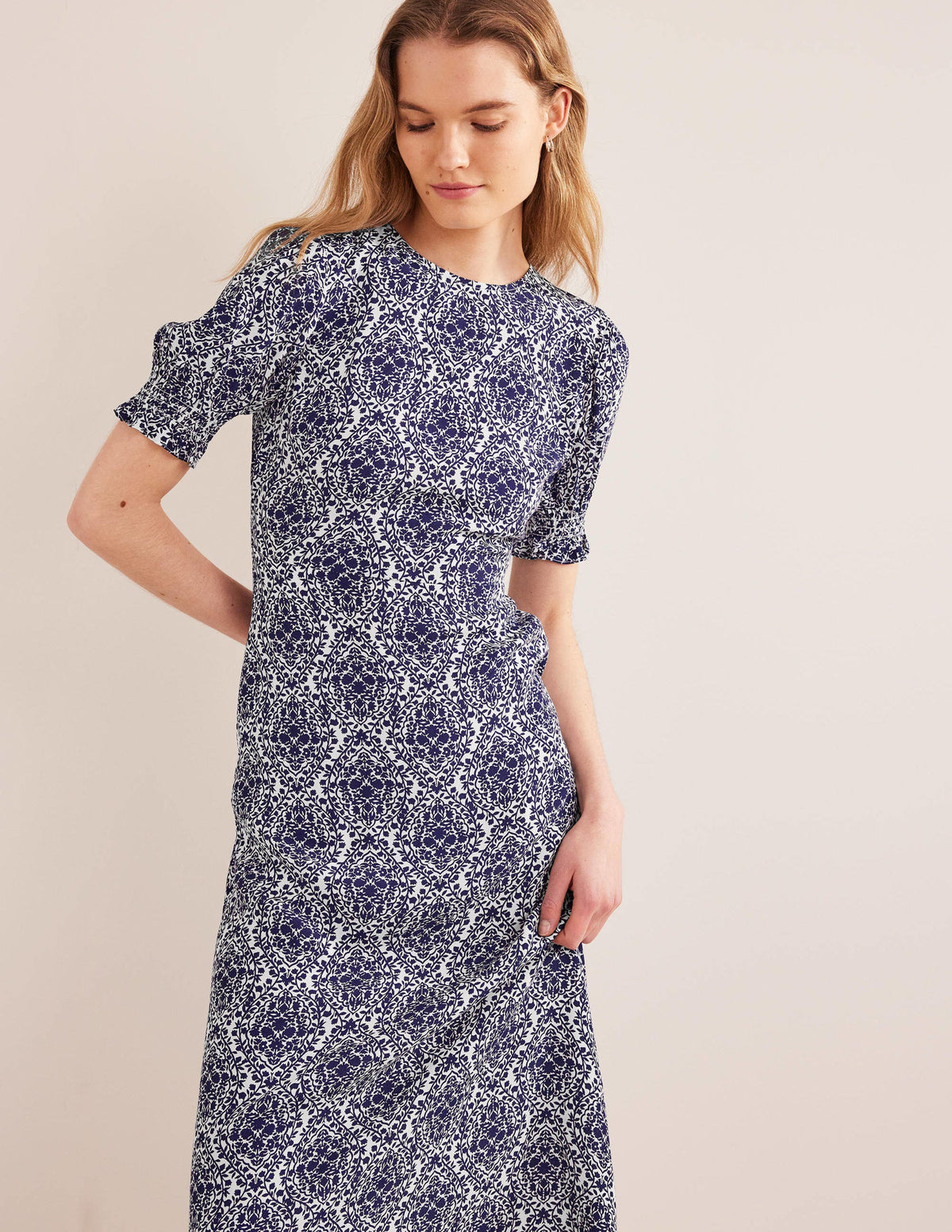 Corinne Midi Tea Dress-Prussian Blue, Vine Terrace - Image 5