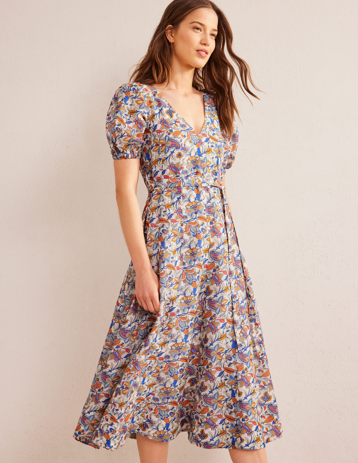 Full Skirt Panelled Midi Dress-Nebulas Blue, Paisley Vine-1