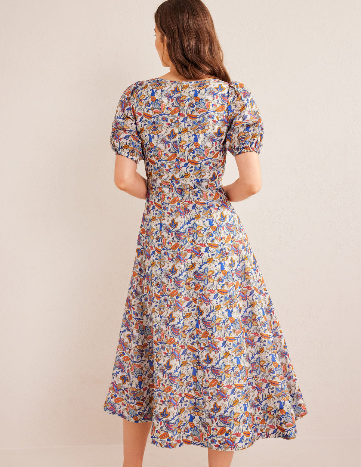 Full Skirt Panelled Midi Dress-Nebulas Blue, Paisley Vine - Image 3