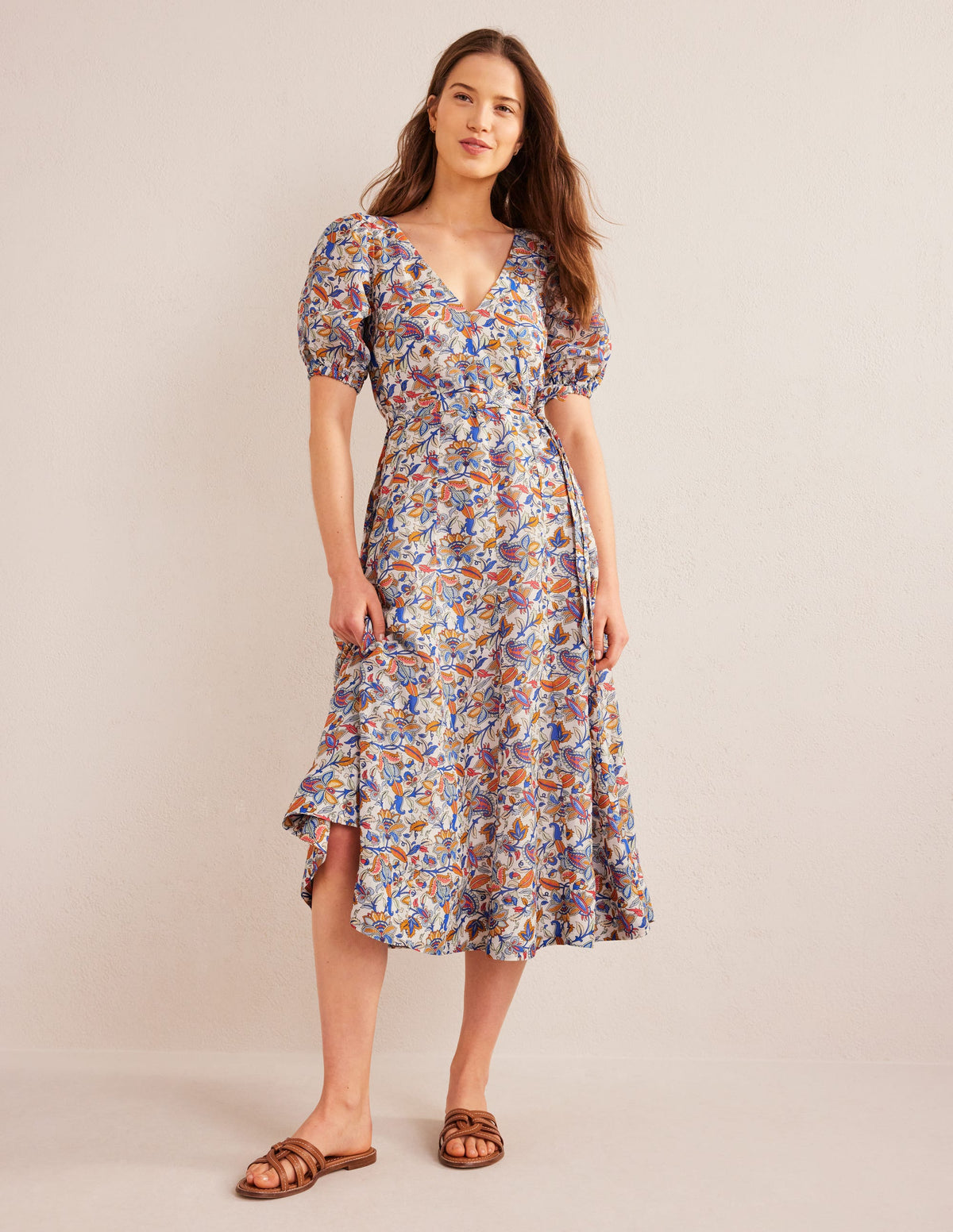 Full Skirt Panelled Midi Dress-Nebulas Blue, Paisley Vine - Image 5