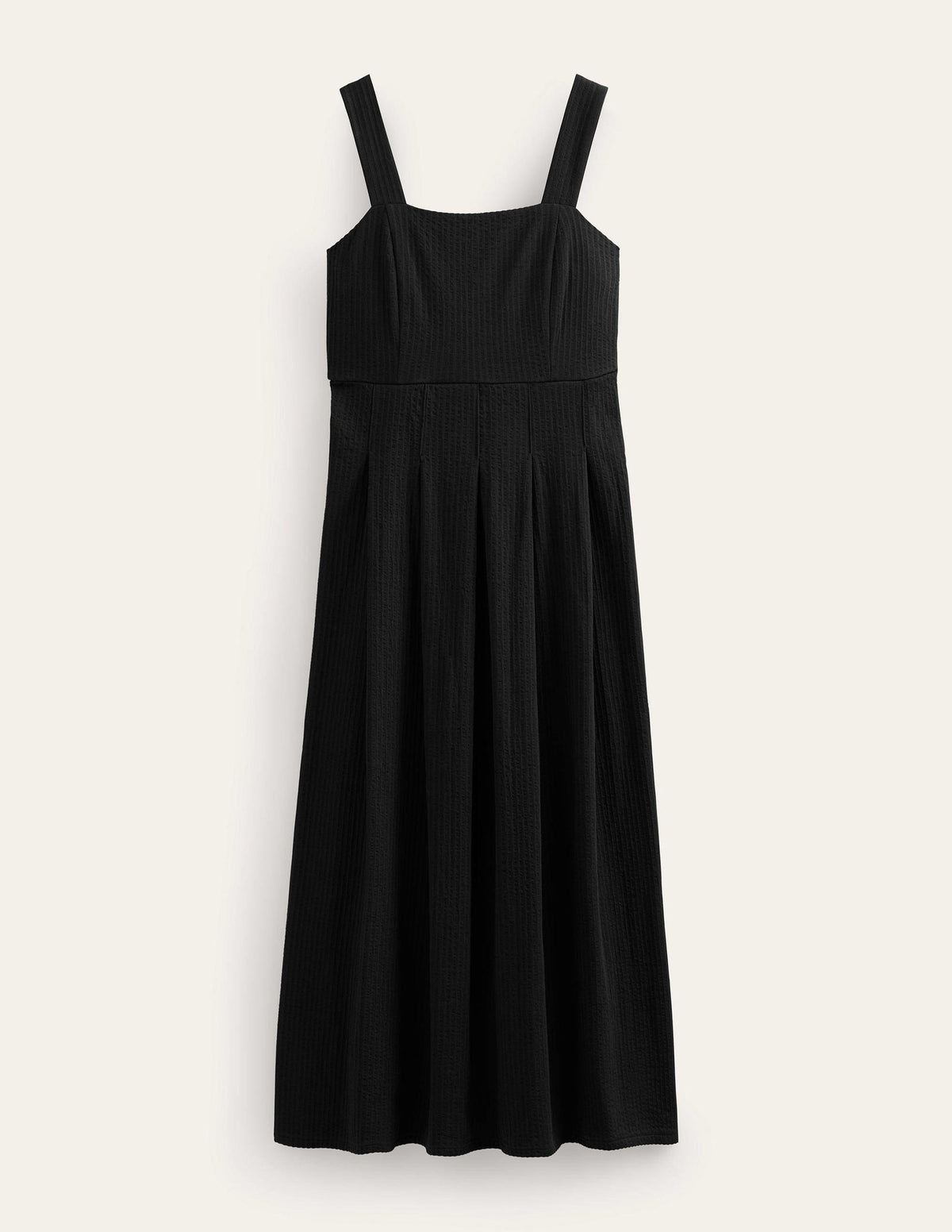 Strappy Seersucker Midi Dress-Black - Image 5