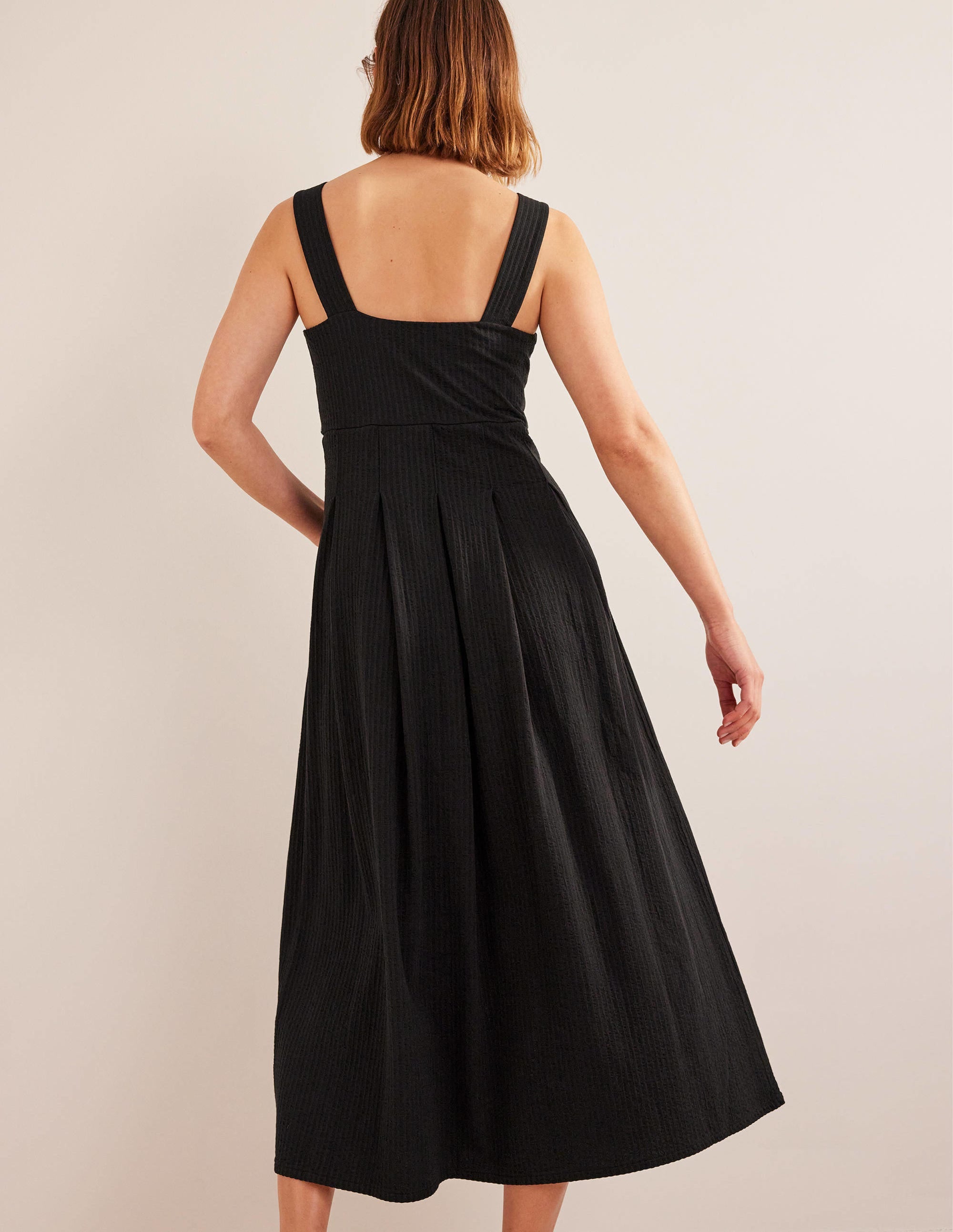 Strappy Seersucker Midi Dress-Black - Image 3