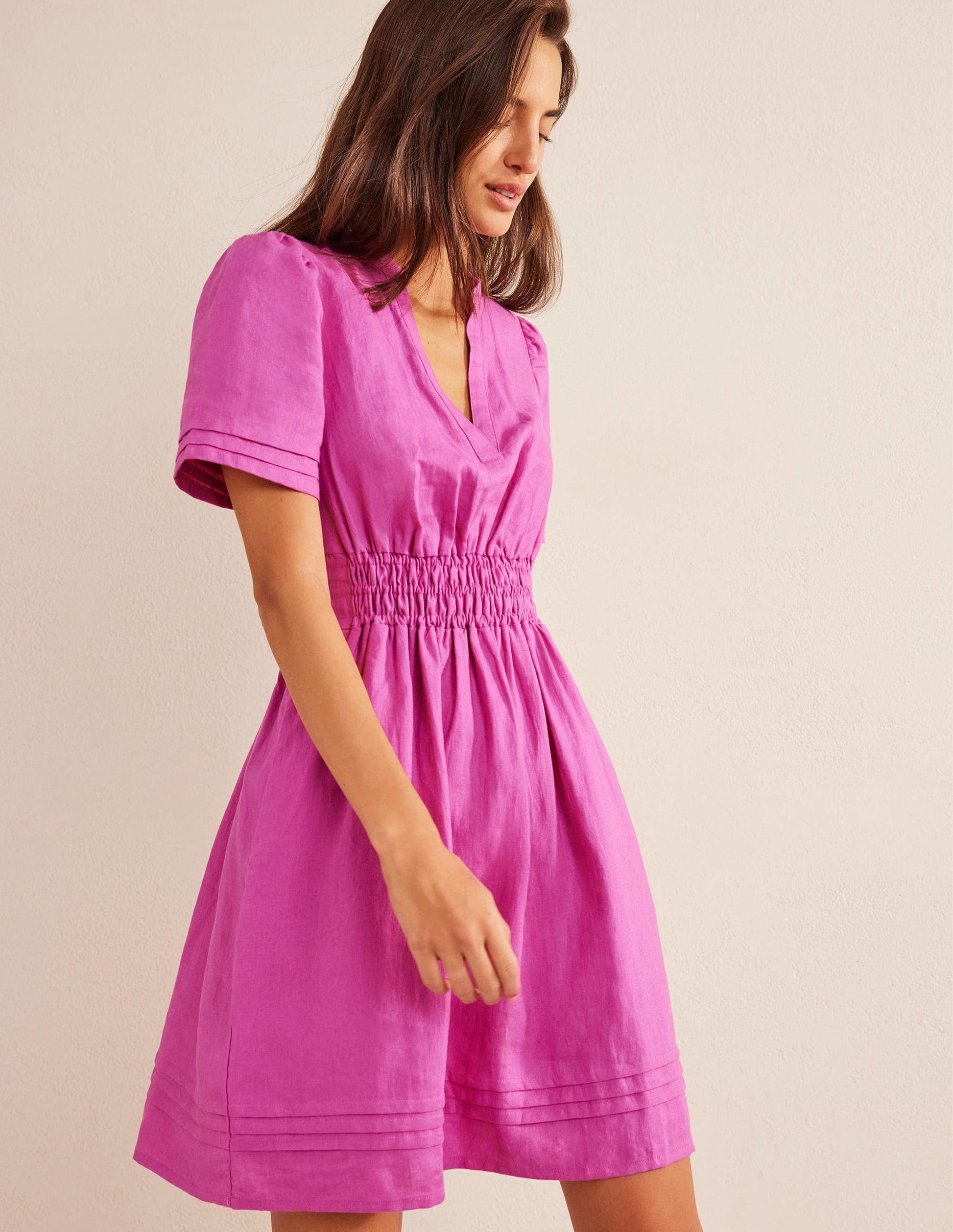 Pintuck Detail Mini Dress-Rose Violet-4