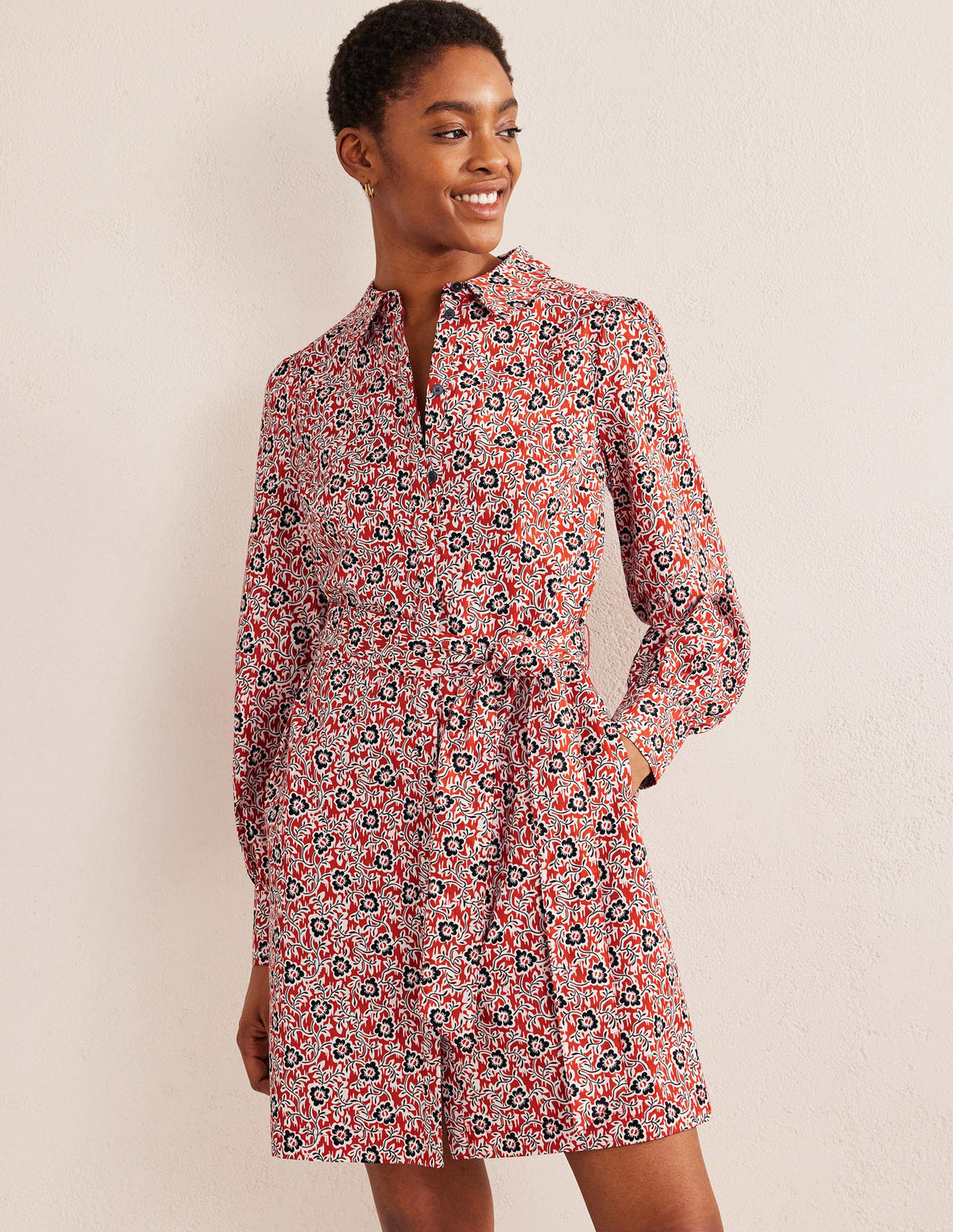 Mini Shift Shirt Dress-Tomato, Clover Swirl-1