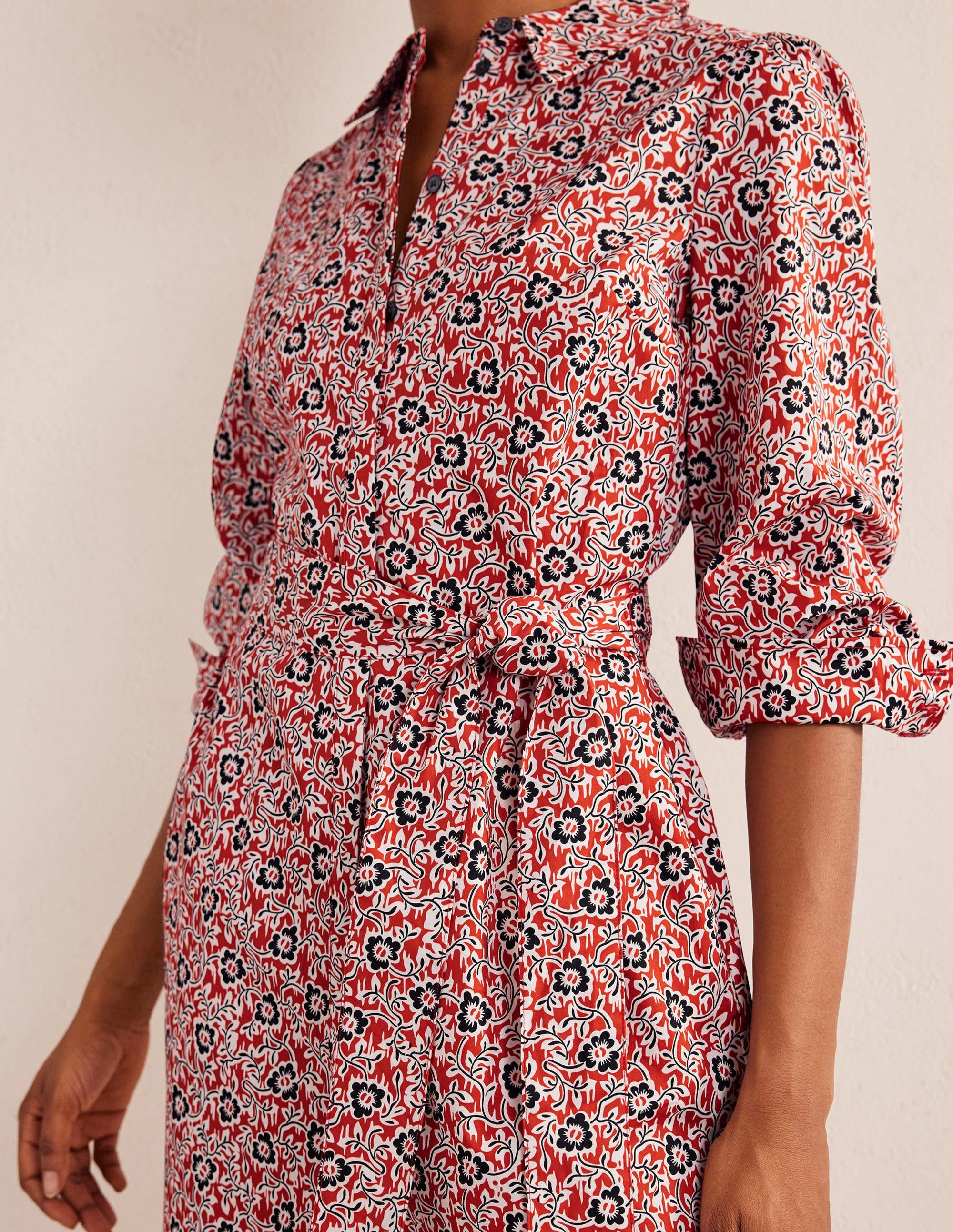 Mini Shift Shirt Dress-Tomato, Clover Swirl - Image 2