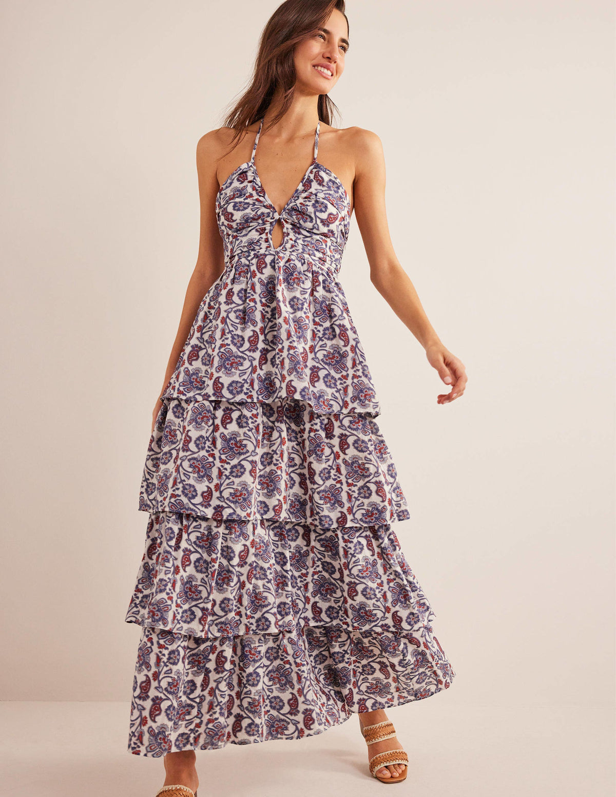 Ruched Tiered Maxi Dress-Nightshadow Blue-1