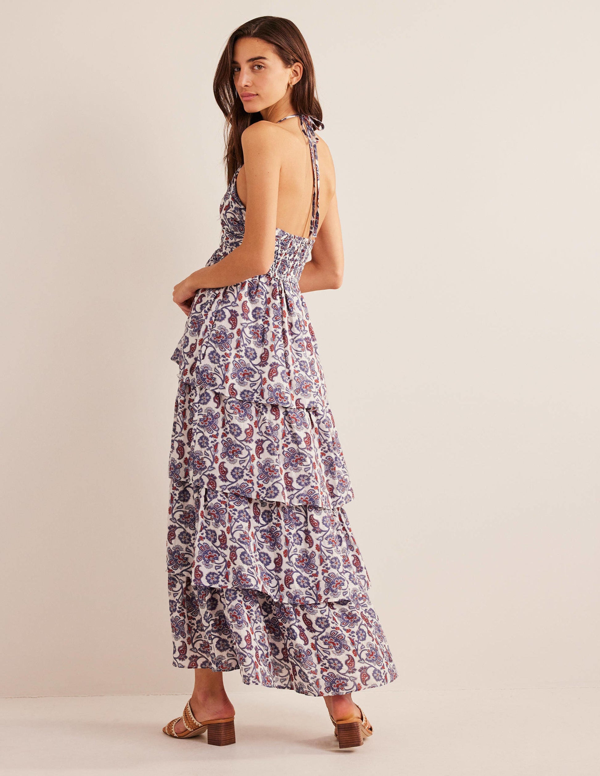 Ruched Tiered Maxi Dress-Nightshadow Blue-3