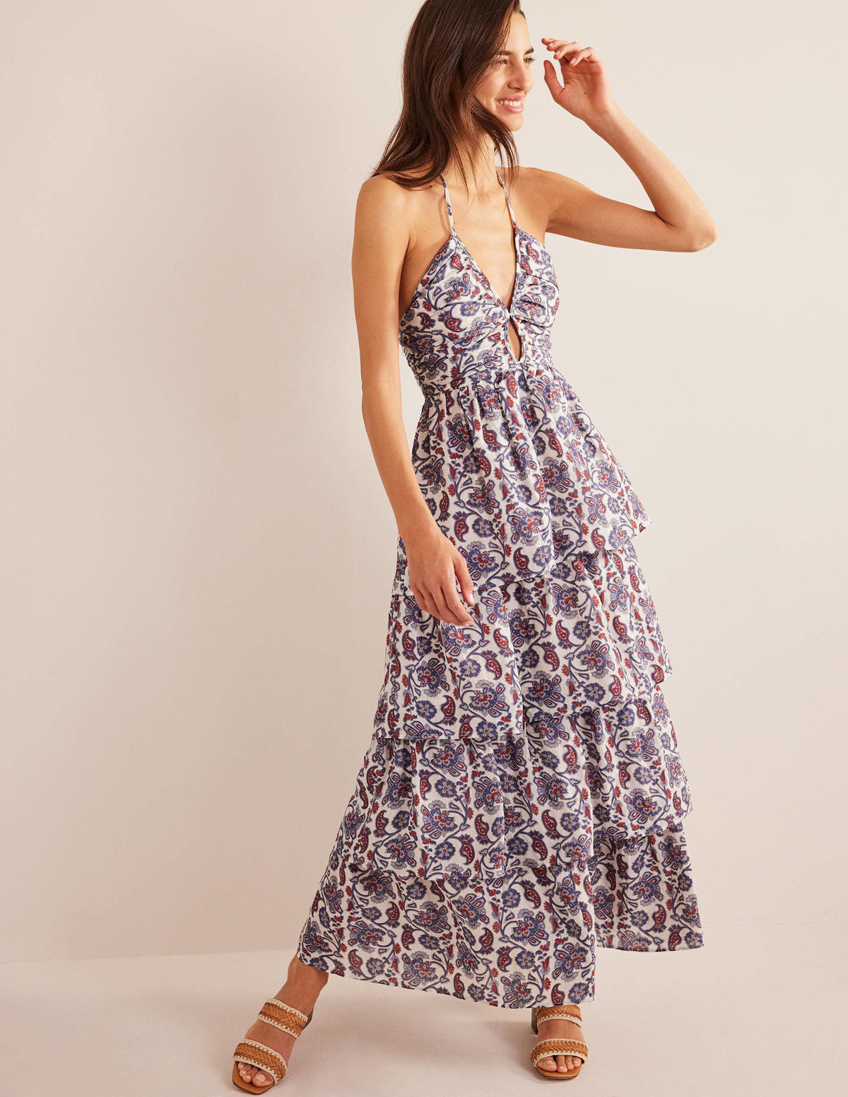 Ruched Tiered Maxi Dress-Nightshadow Blue-4