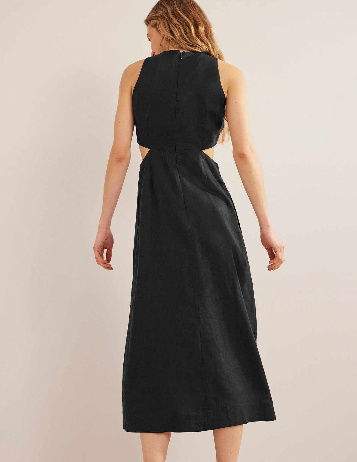 Cut Out Linen Midi Dress-Black-3