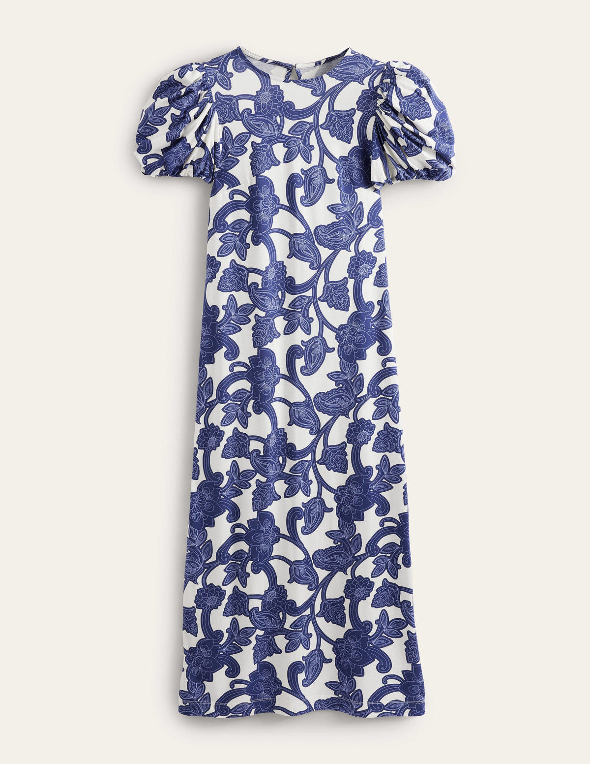 Puff Sleeve Jersey Midi Dress-Blue Ribbon, Paisley Whirl-8