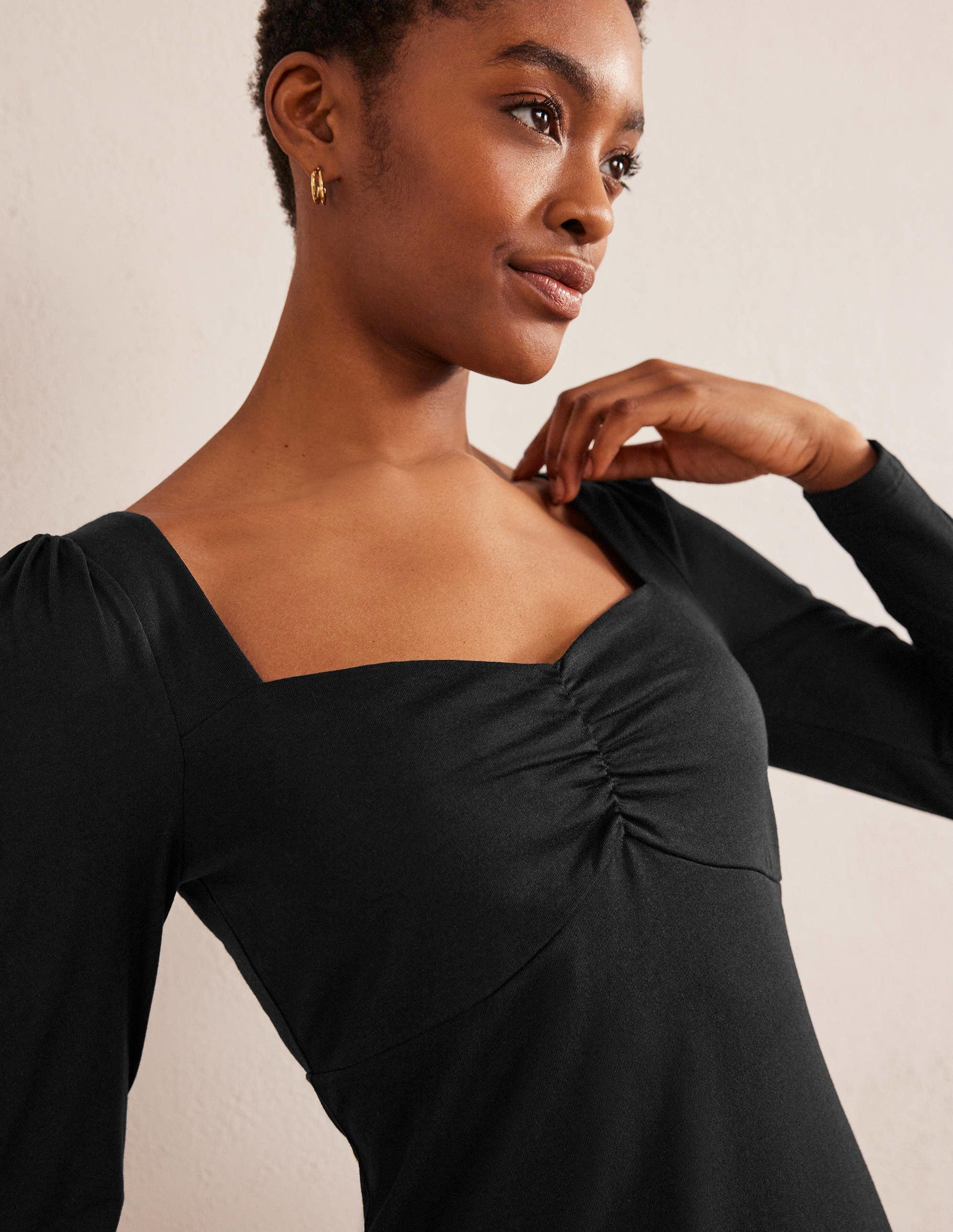 Sweetheart Jersey Mini Dress-Black-2
