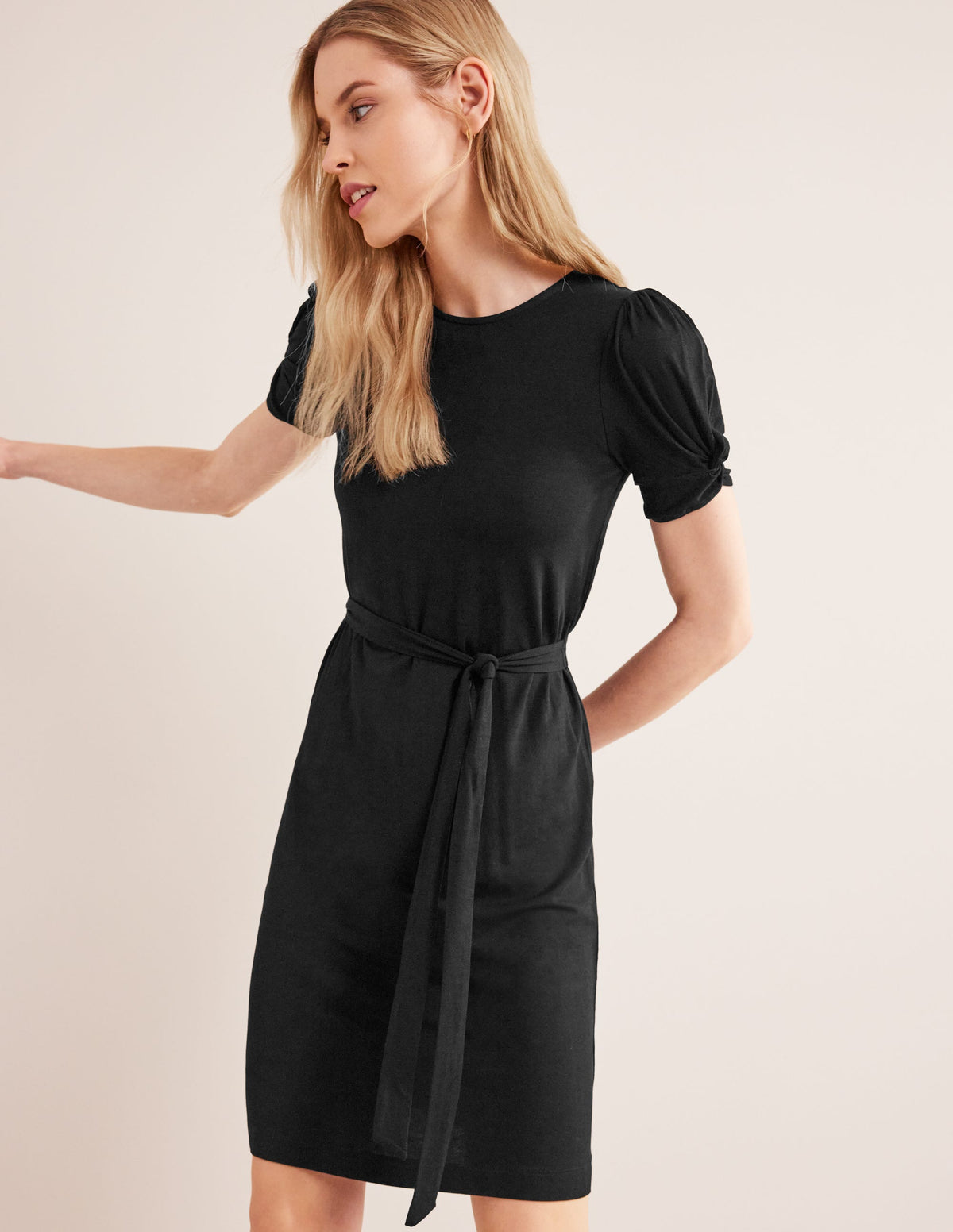 Knot Detail Jersey Mini Dress-Black-1