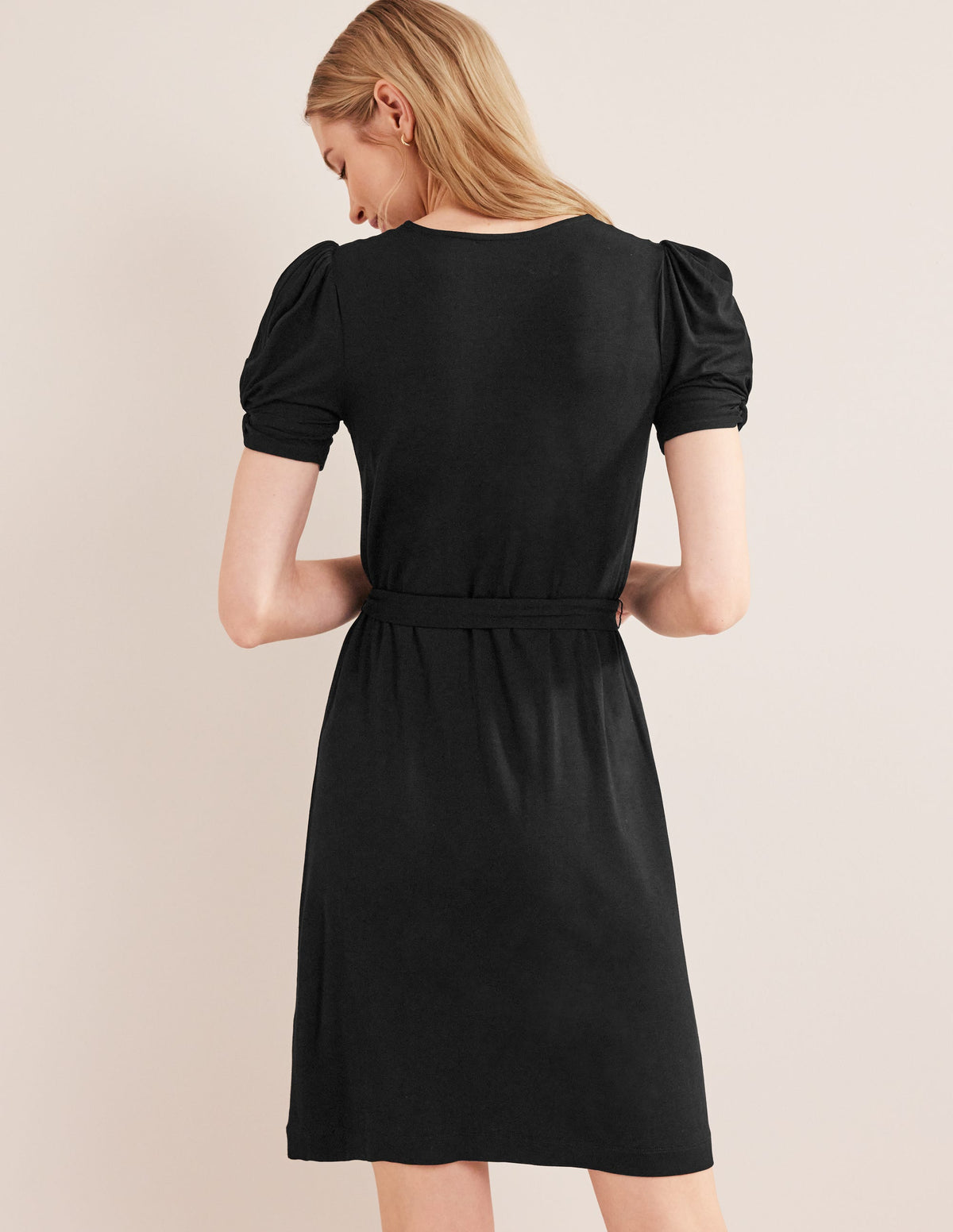 Knot Detail Jersey Mini Dress-Black-3