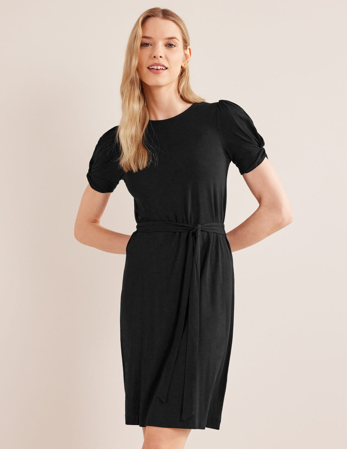 Knot Detail Jersey Mini Dress-Black-4