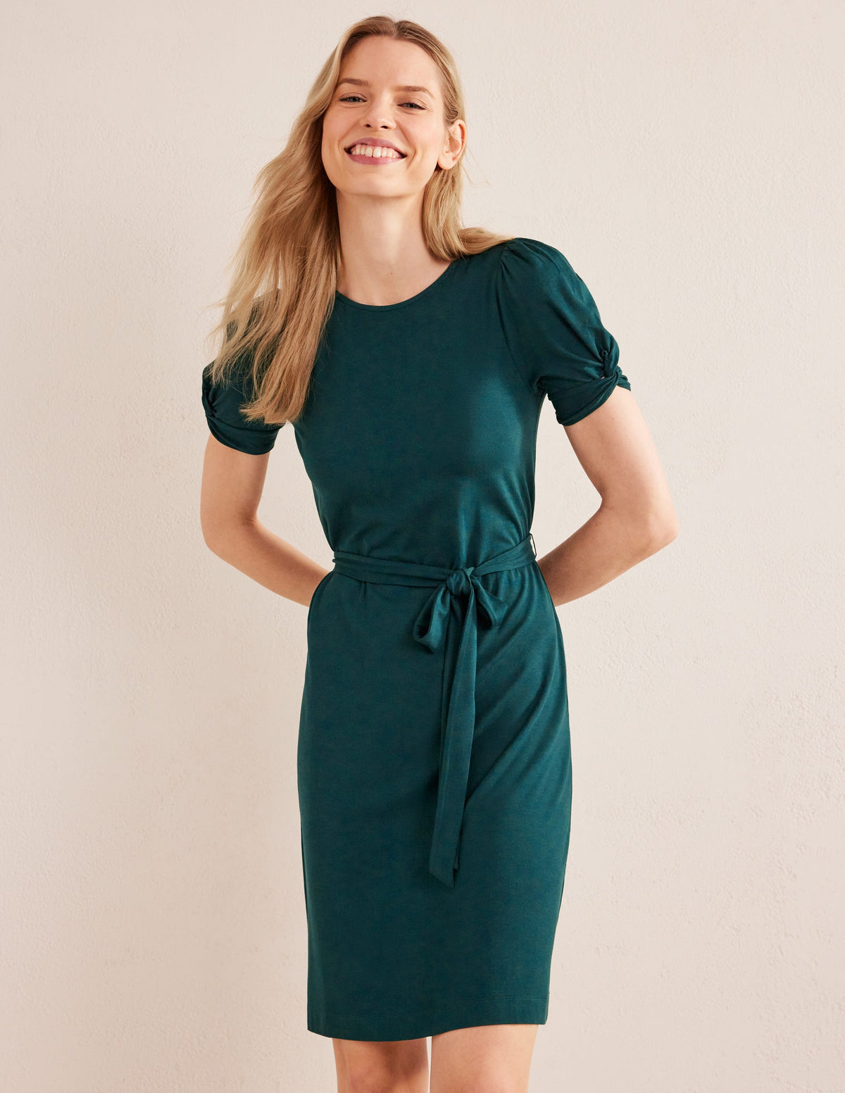Knot Detail Jersey Mini Dress-Emerald Night-1