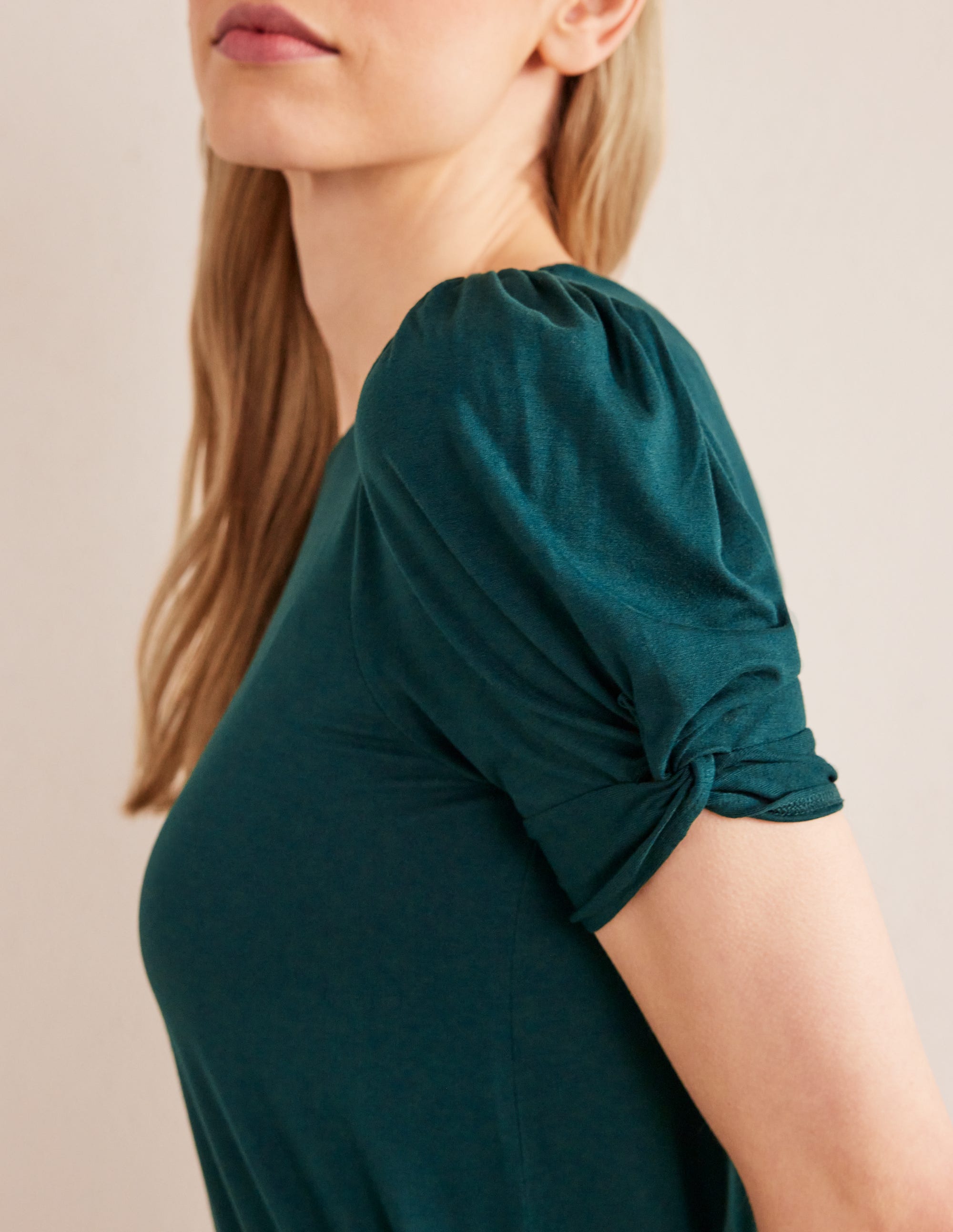 Knot Detail Jersey Mini Dress-Emerald Night - Image 2