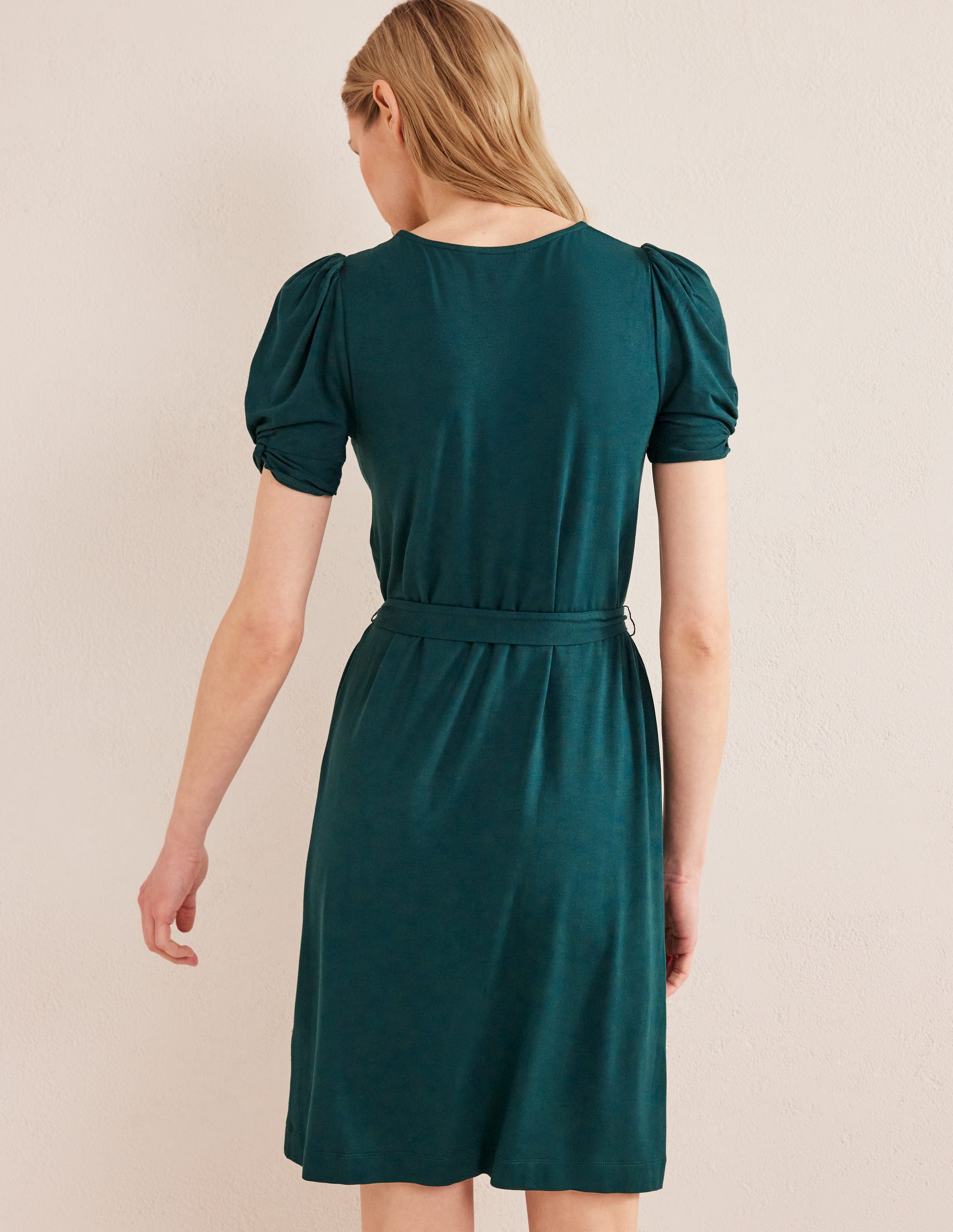 Knot Detail Jersey Mini Dress-Emerald Night - Image 3