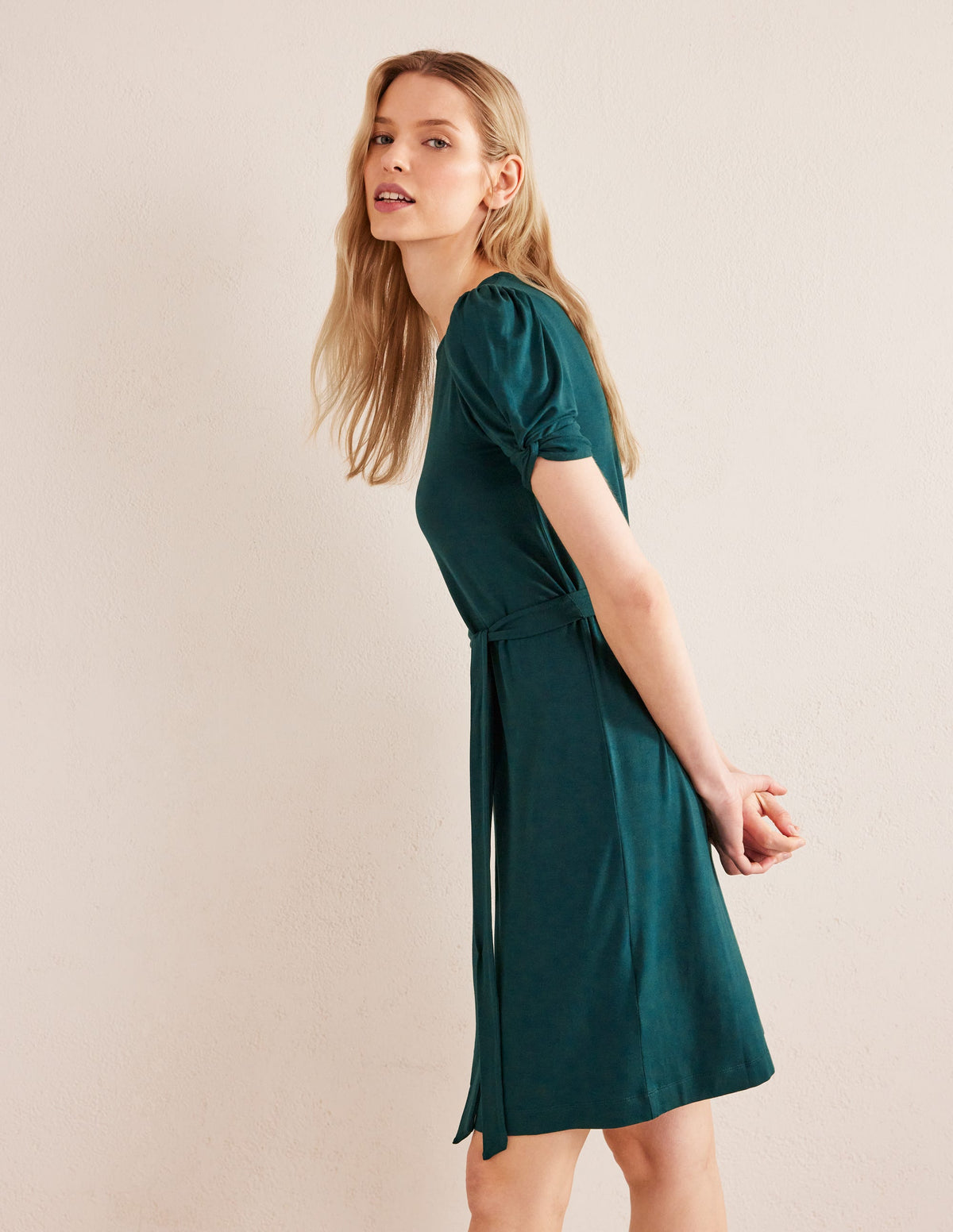 Knot Detail Jersey Mini Dress-Emerald Night-4