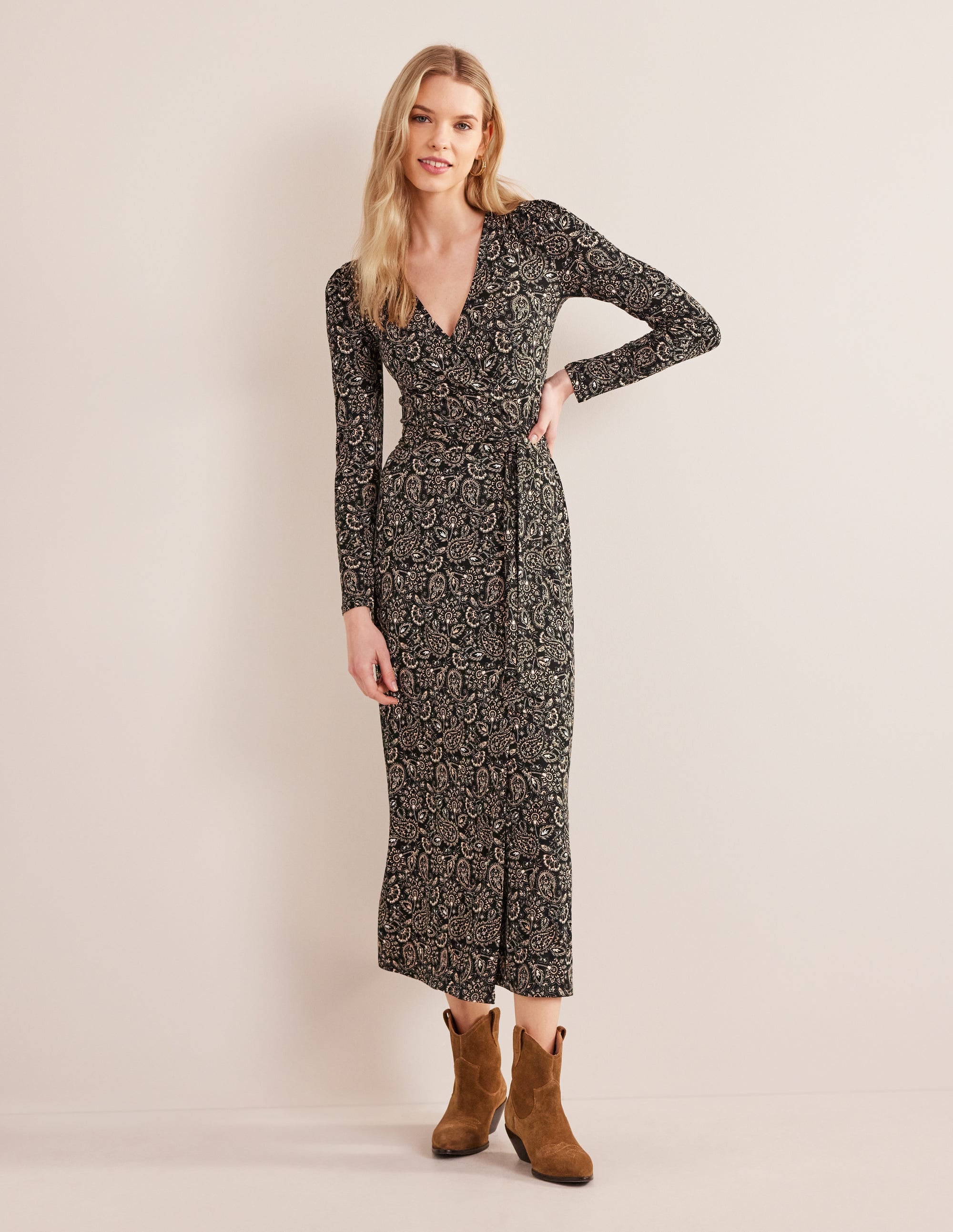 Jersey Wrap Maxi Dress-Black, Paisley Terrace - Image 2