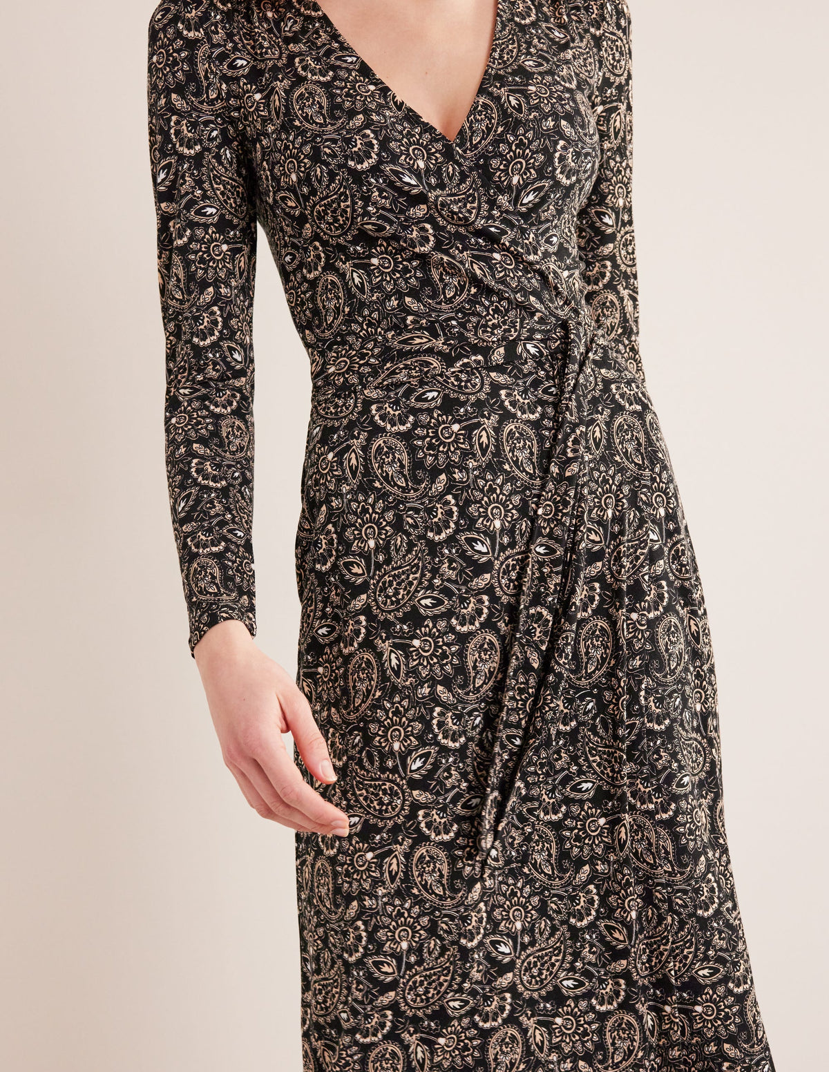 Jersey Wrap Maxi Dress-Black, Paisley Terrace - Image 3