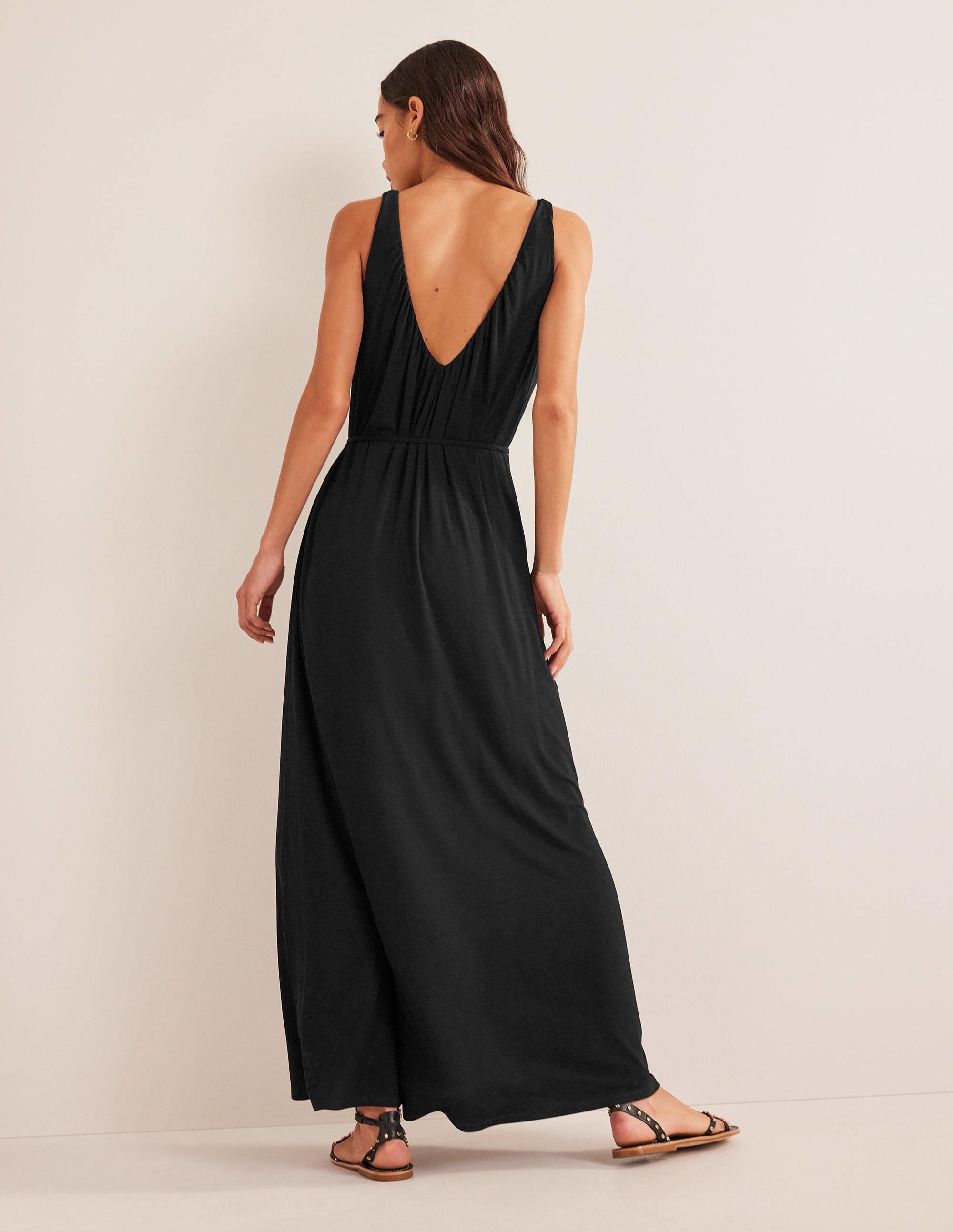 V-Neck Jersey Maxi Dress-Black - Image 3