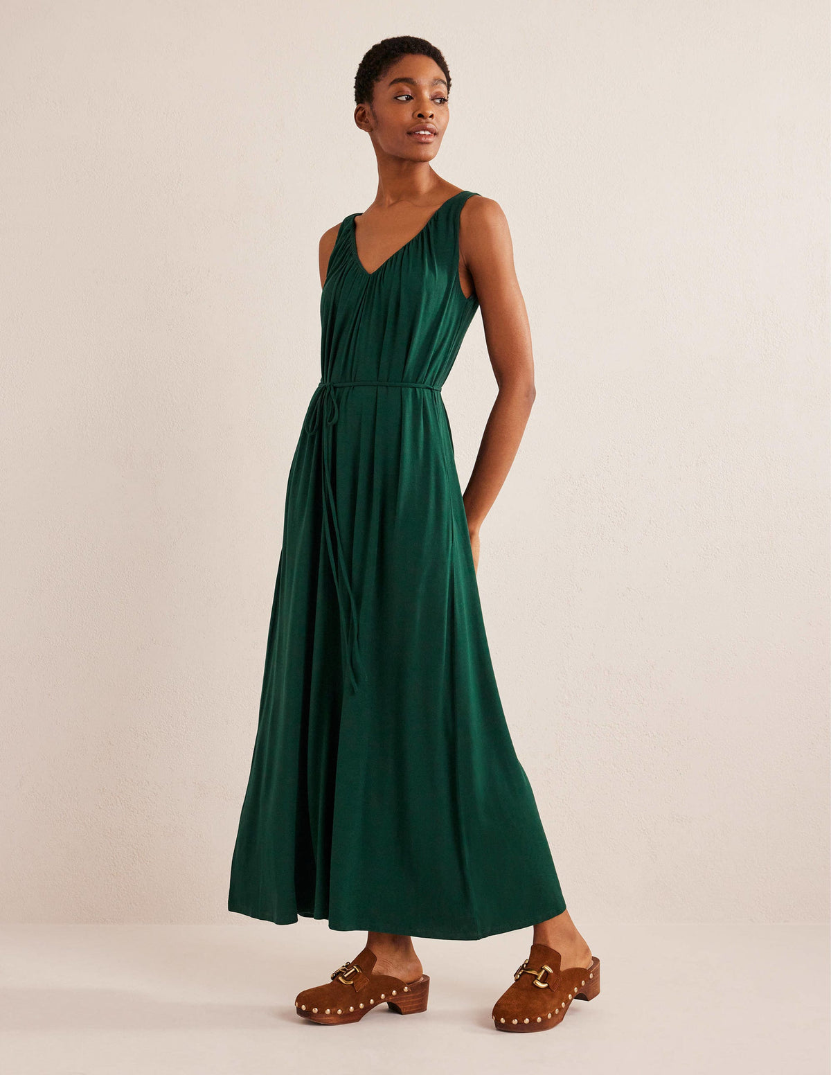 V-Neck Jersey Maxi Dress-Emerald Night - Image 1
