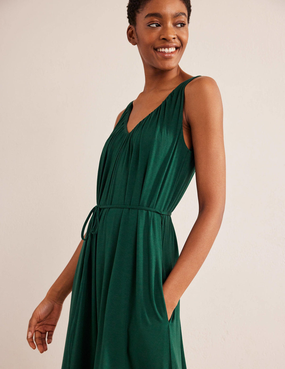 V-Neck Jersey Maxi Dress-Emerald Night - Image 2