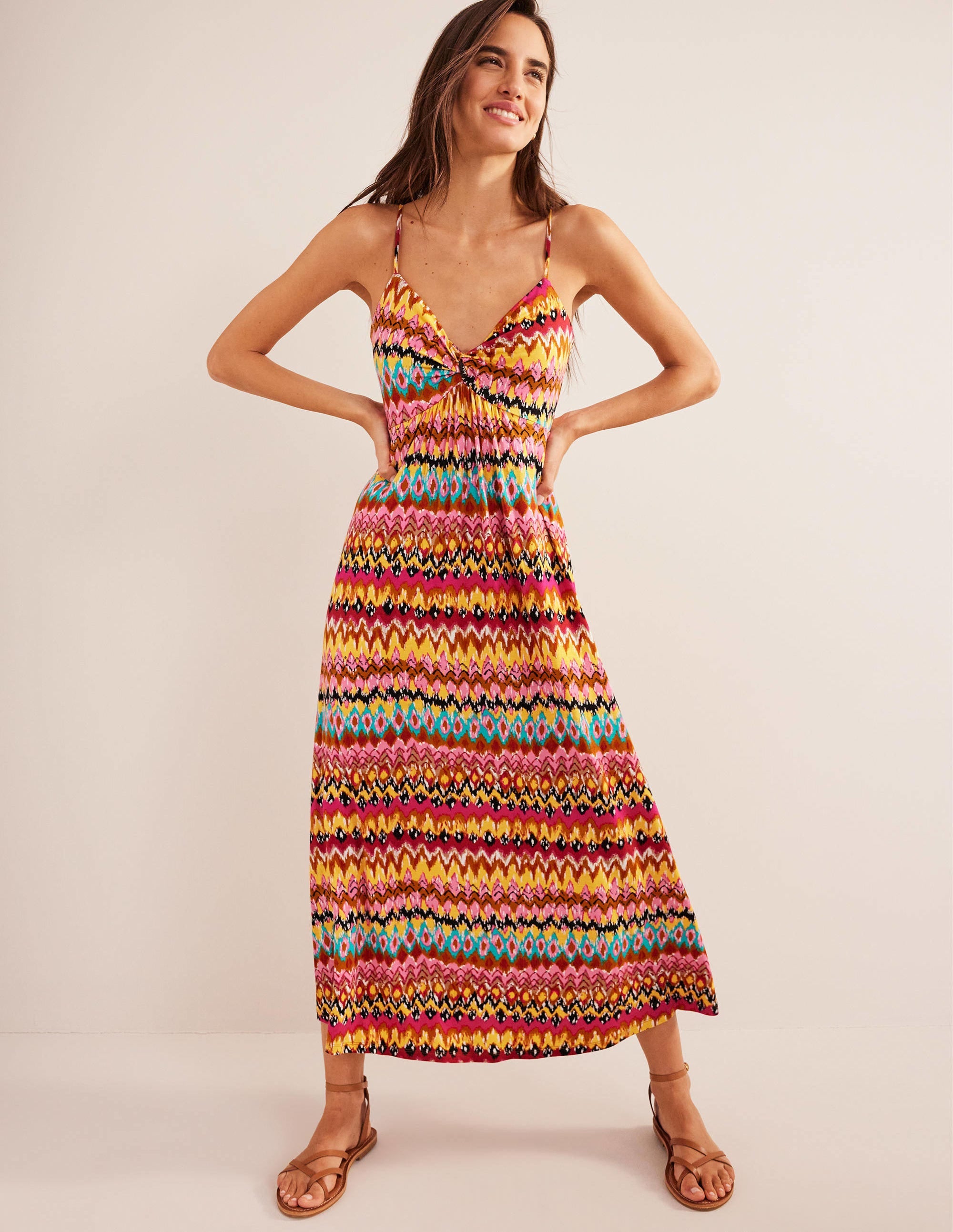 Strappy Jersey Maxi Dress-Multi, Textured Ikat - Image 1