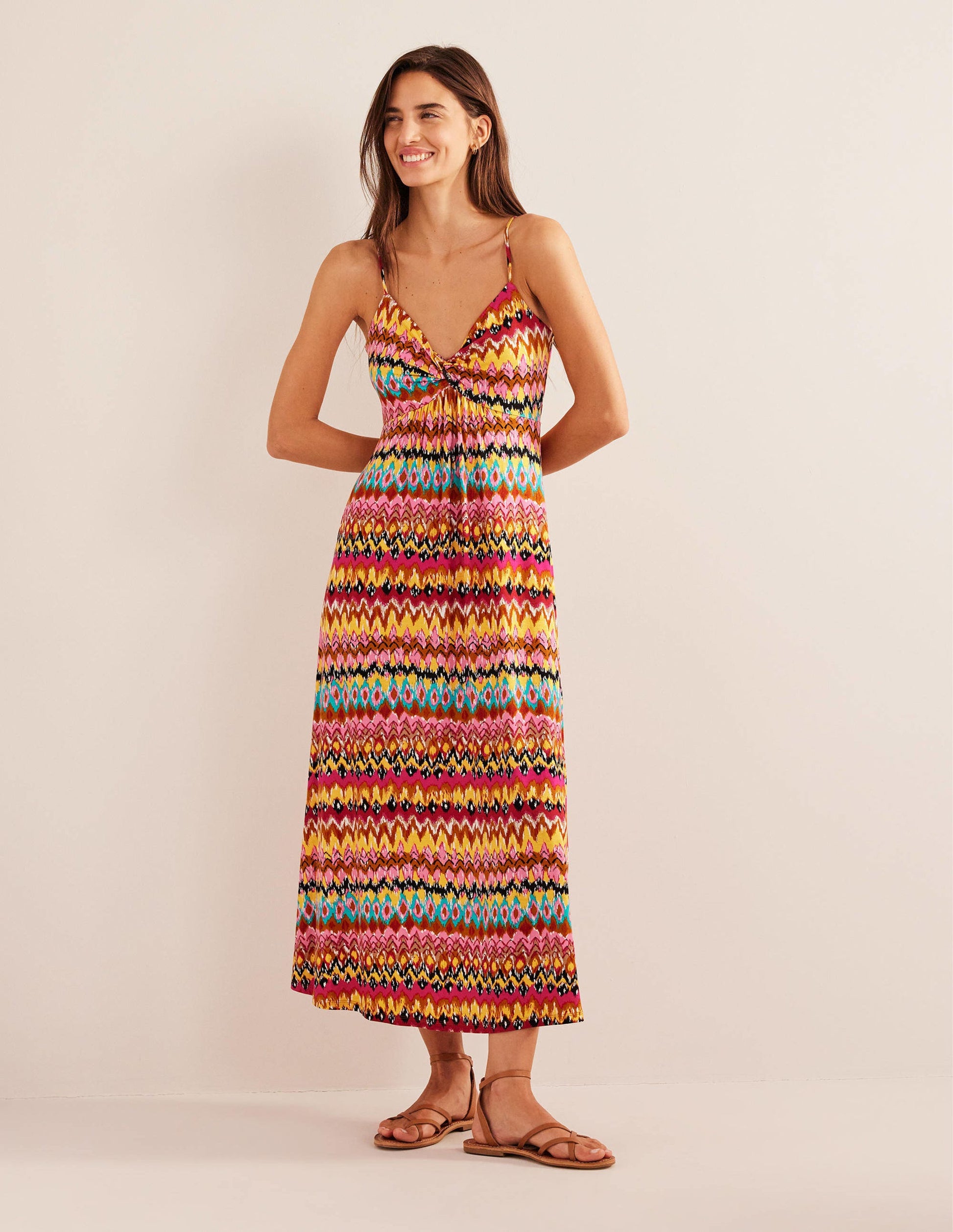 Strappy Jersey Maxi Dress-Multi, Textured Ikat-5