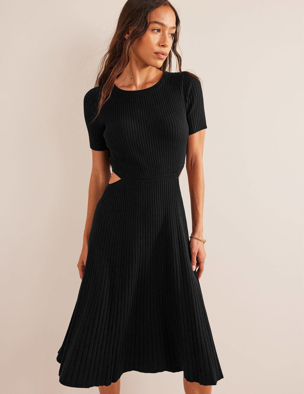 Cut Out Knitted Midi Dress-Black - Image 4