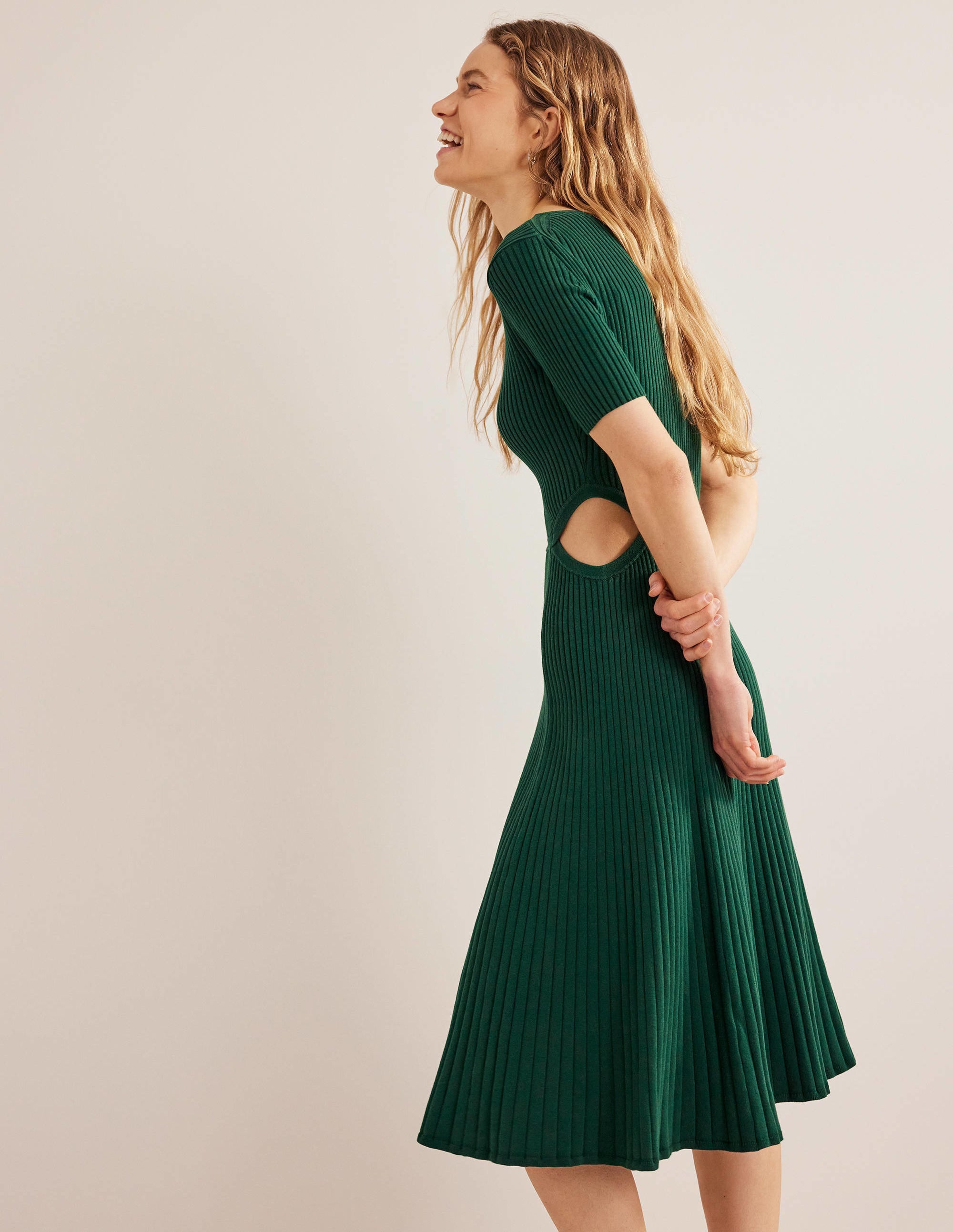 Cut Out Knitted Midi Dress-Emerald Night - Image 1